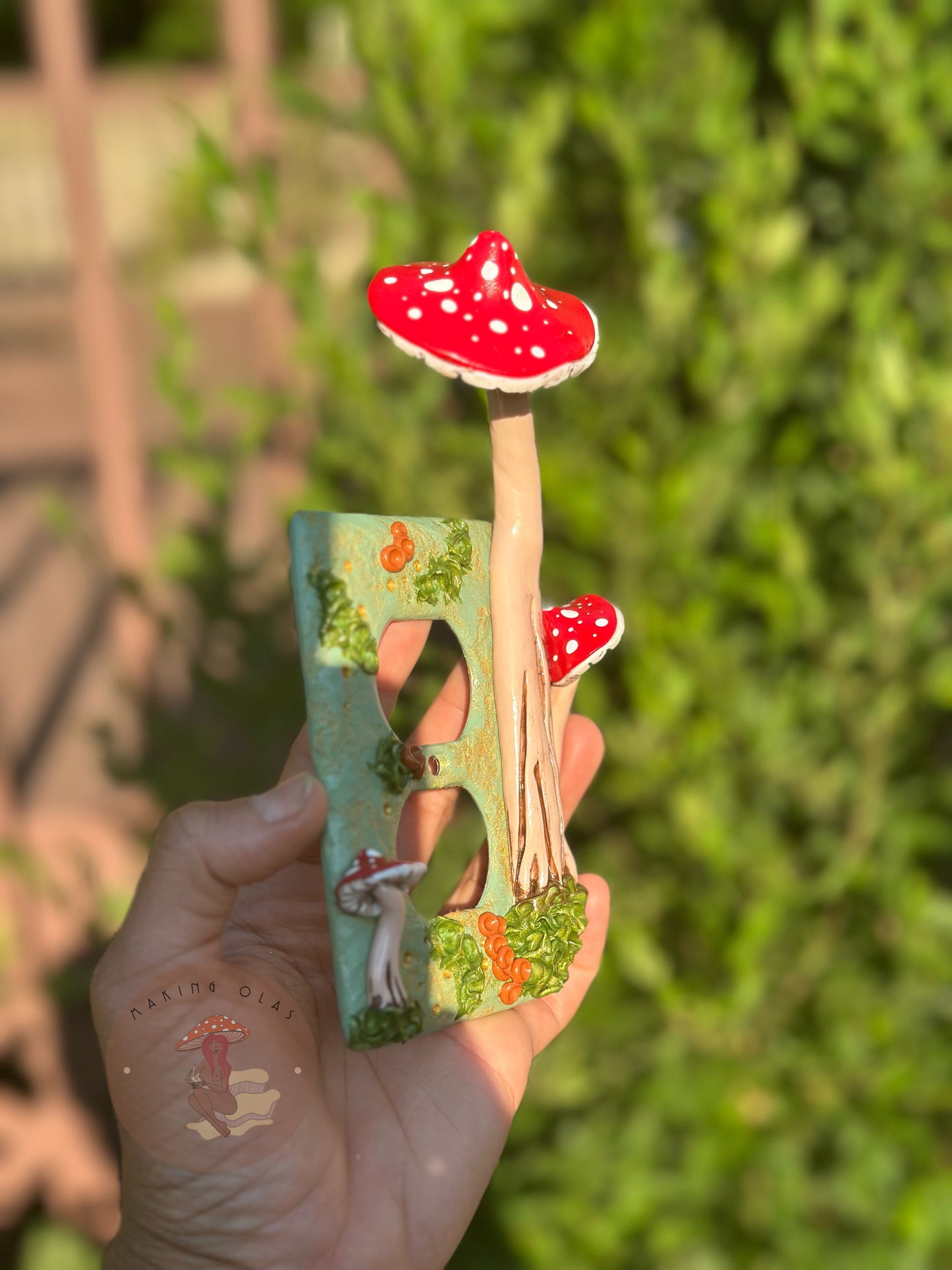 Outlet Cover | Red Mushrooms on Sage Wood