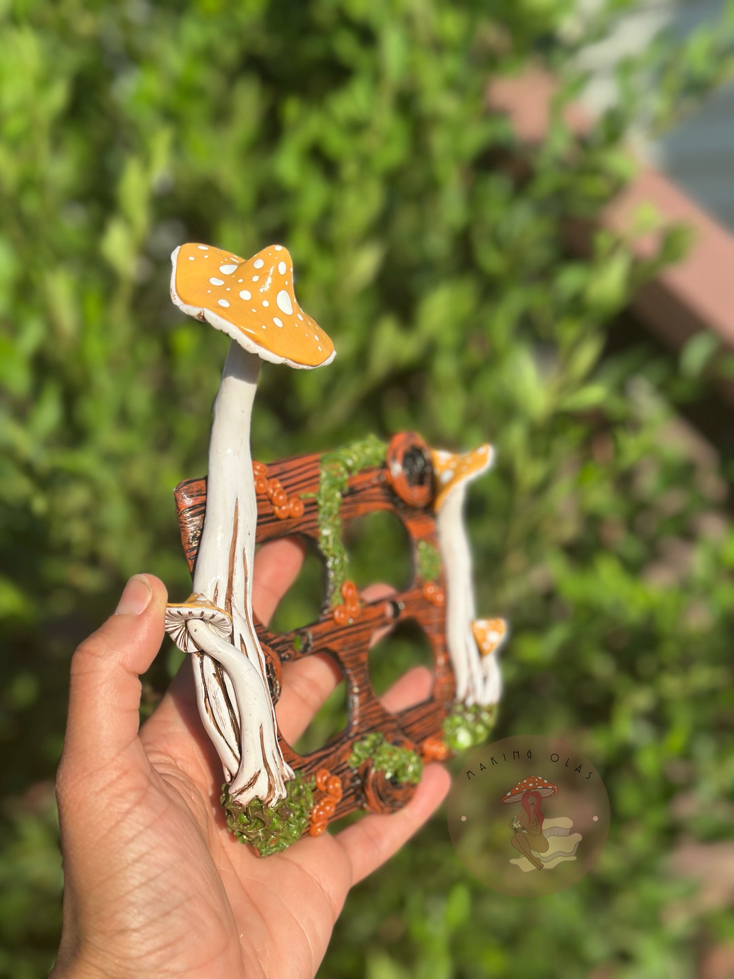 Double Outlet Cover | Peach Mushrooms on Oak Wood