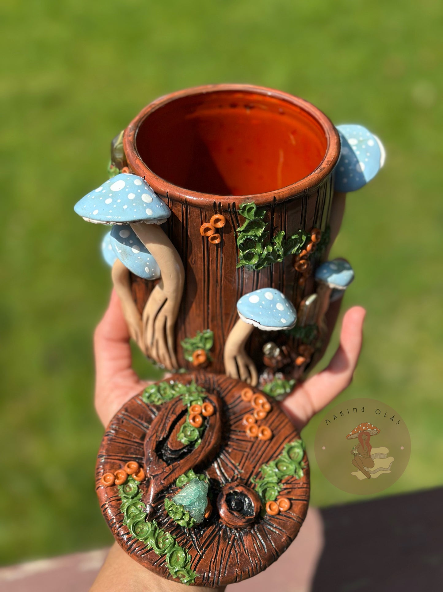 Jar | Sky Blue Mushrooms with Green Quartz