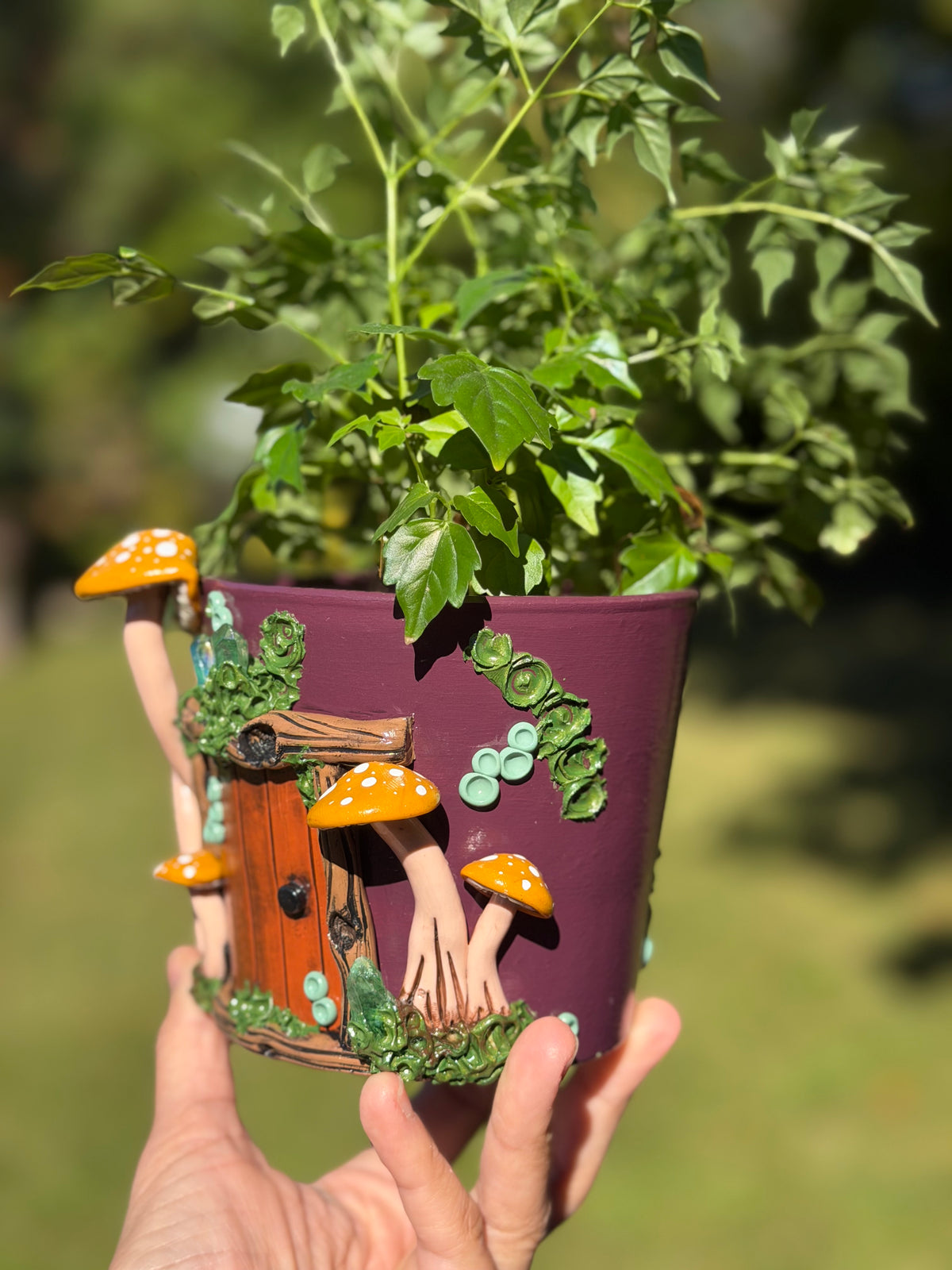 Plant Pot | Yellow Mushrooms + Quartz Fairy House Door