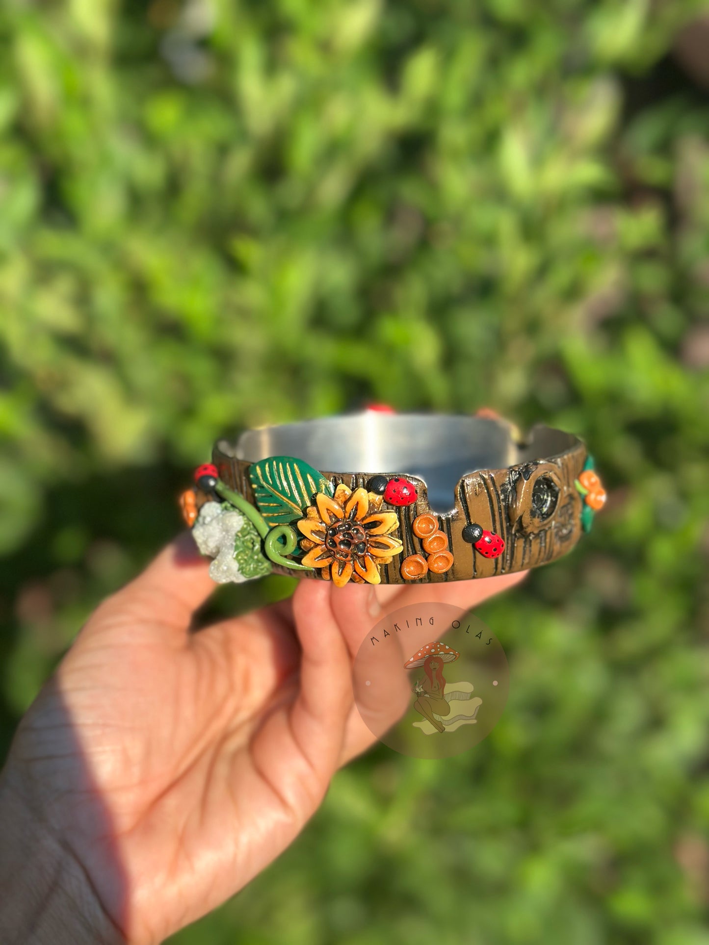 Jar+ Ashtray Set | Opalites and Ladybugs with Quartz Clusters + Sunflowers