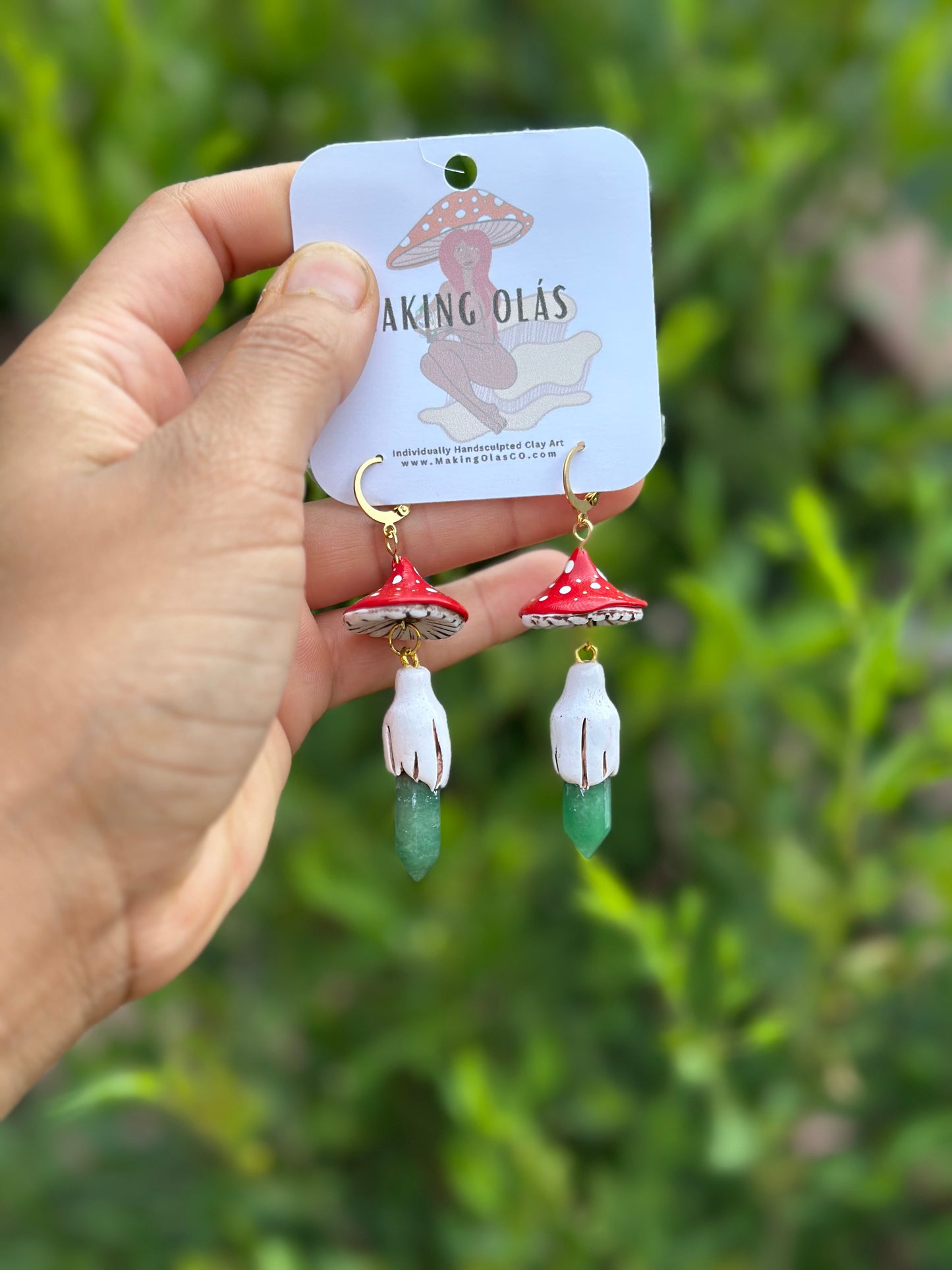 Earrings | Red Mushies with Green Aventurine