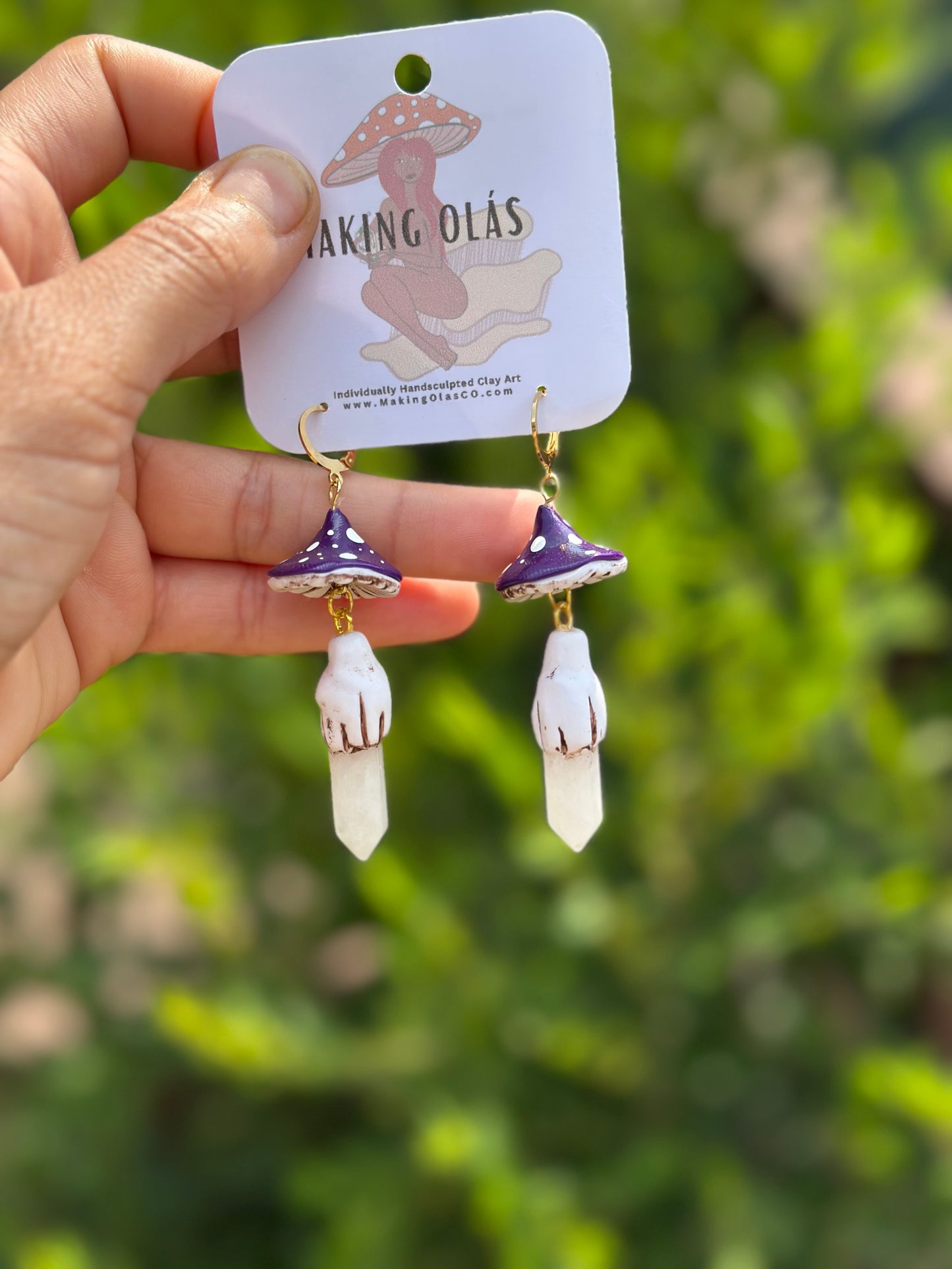 Earrings | Purple Mushies with Rose Quartz