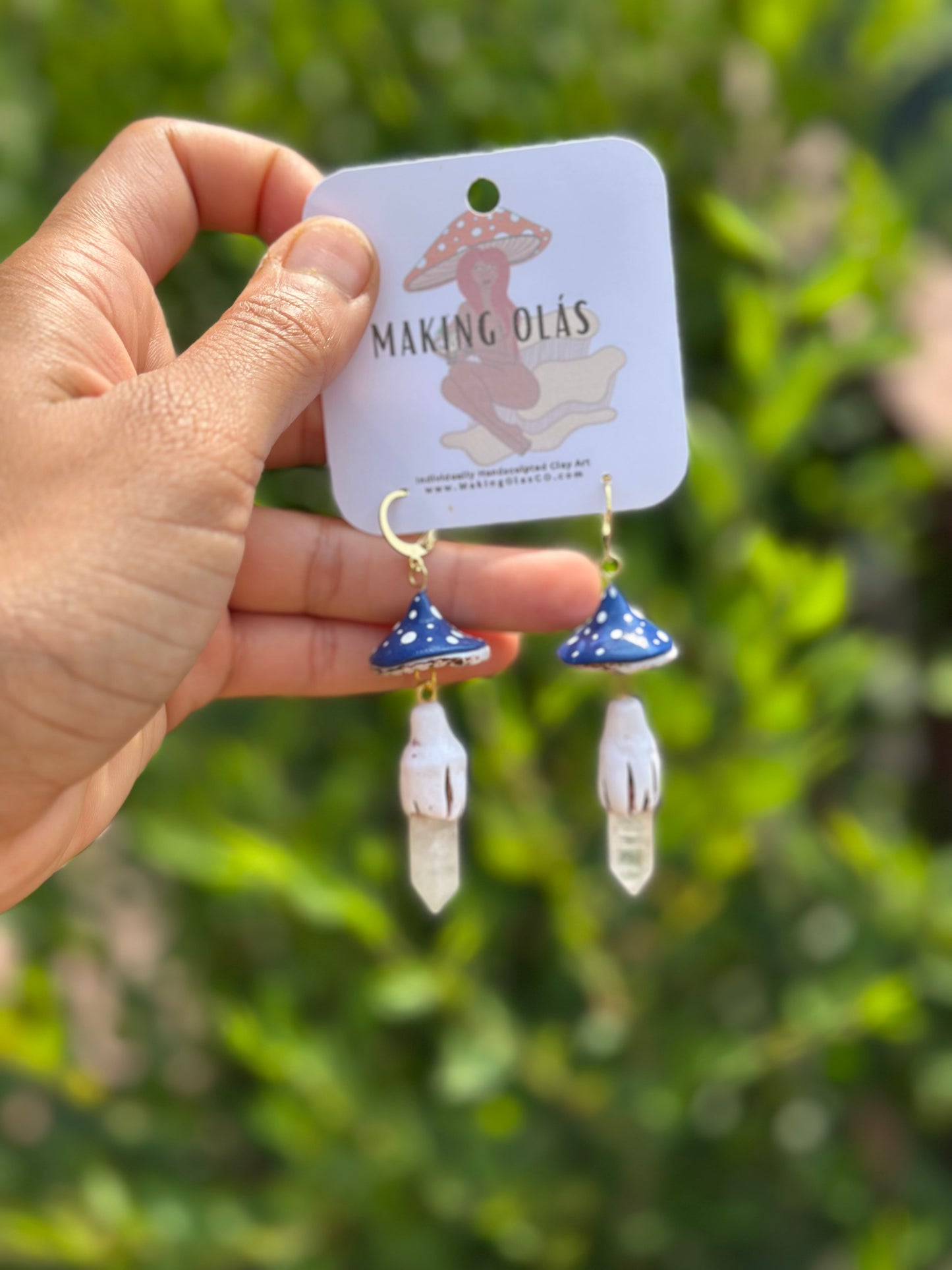 Earrings | Blue Mushies with Rose Quartz