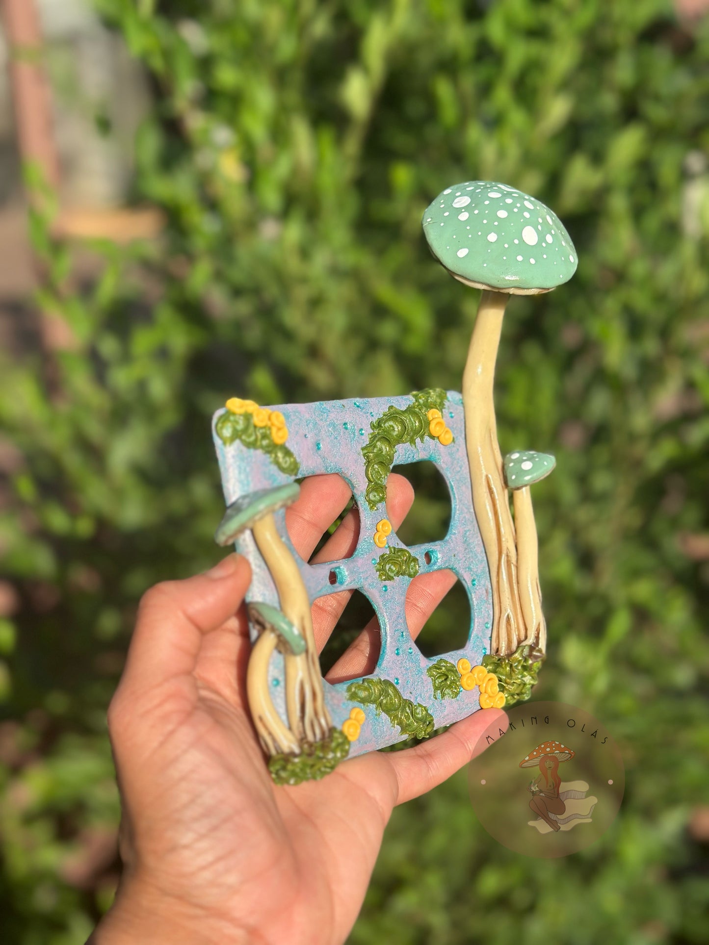 Single +Double Outlet Cover Set | Glow in the dark Teal Mushrooms on Sky Blue