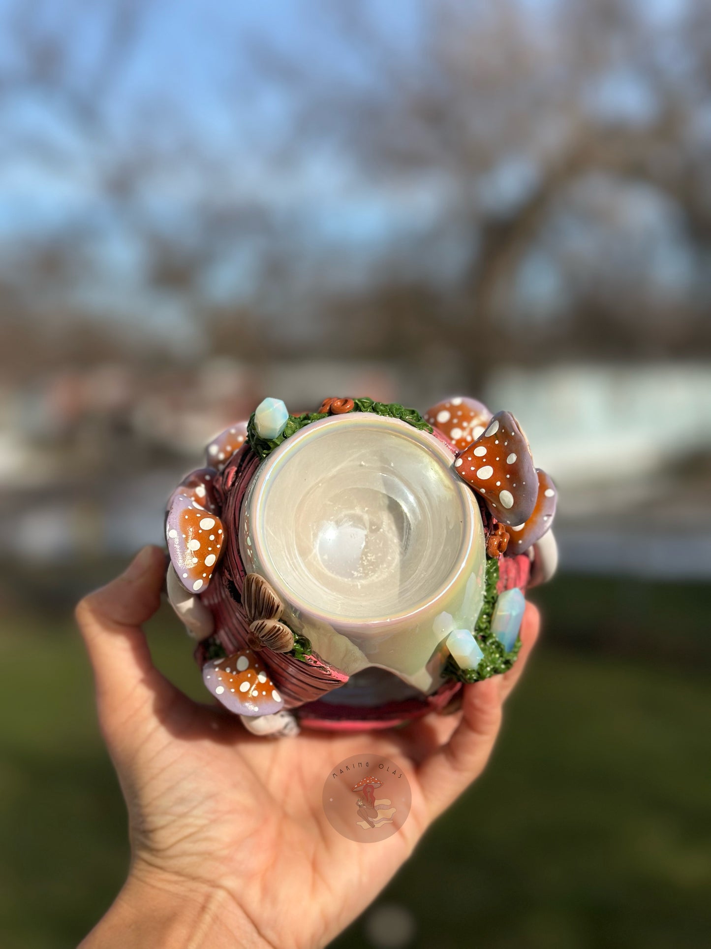 Wax Warmer | Pink Wood and Purplish Mushrooms on Iridescent Warmer