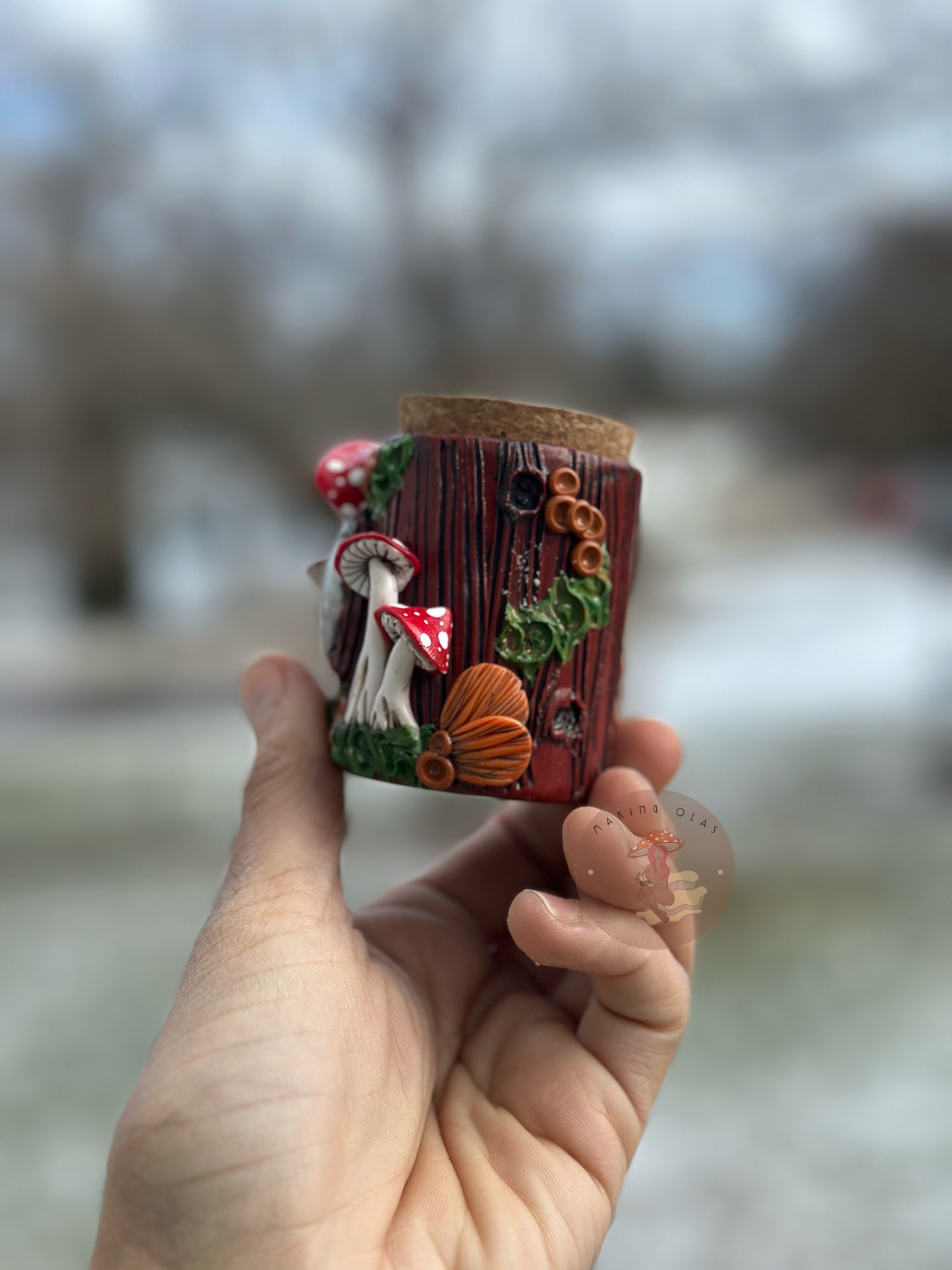 Jar | Moonstone with Red Mushrooms