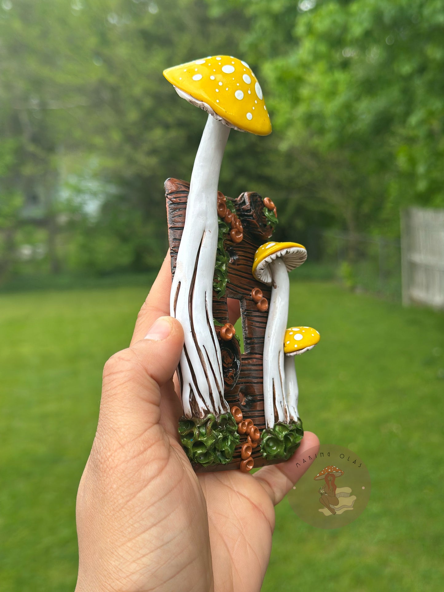 Light Switch Cover | Yellow Mushrooms on Brown Oak