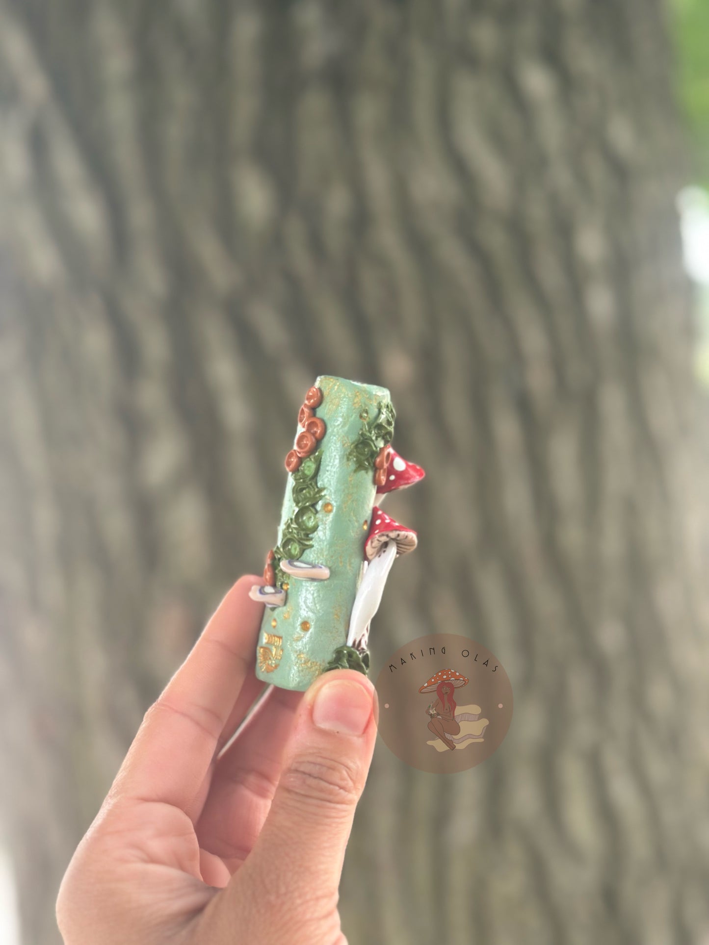 Lighter Cover | Red Mushrooms on Sage with Gold Quartz