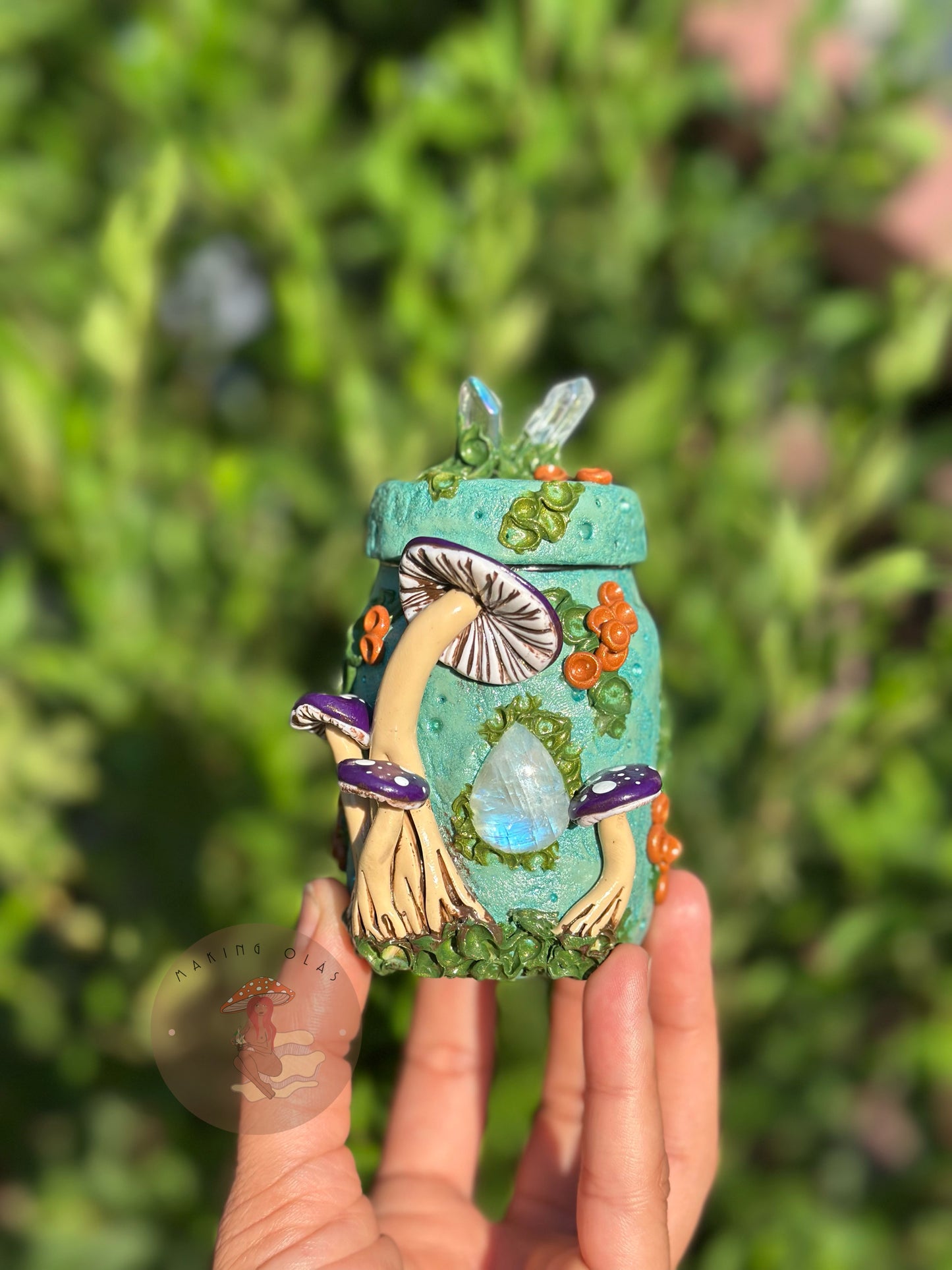 Jar | Moonstone with Purple Mushrooms + Quartz