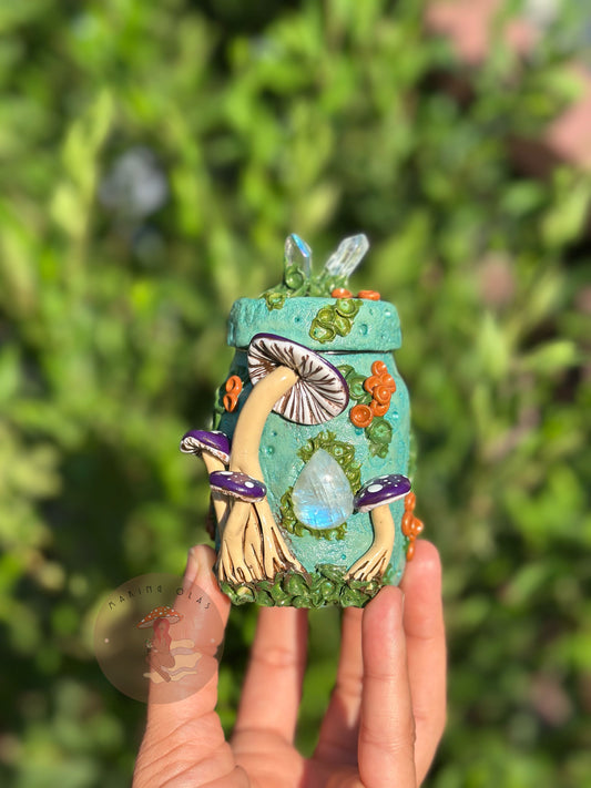 Jar | Moonstone with Purple Mushrooms + Quartz