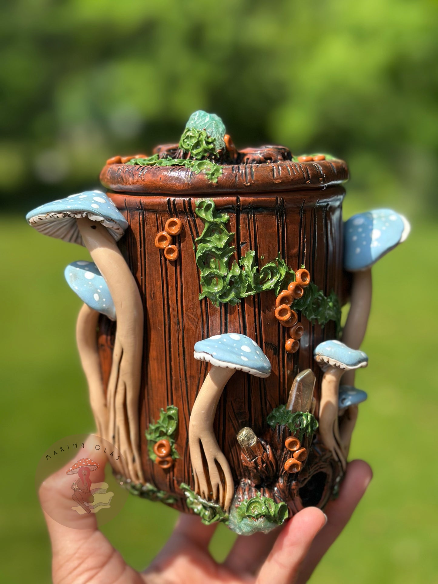 Jar | Sky Blue Mushrooms with Green Quartz