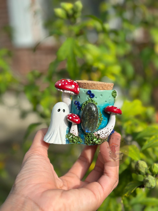 Jar | Labradorite + Ghost with Red Mushrooms