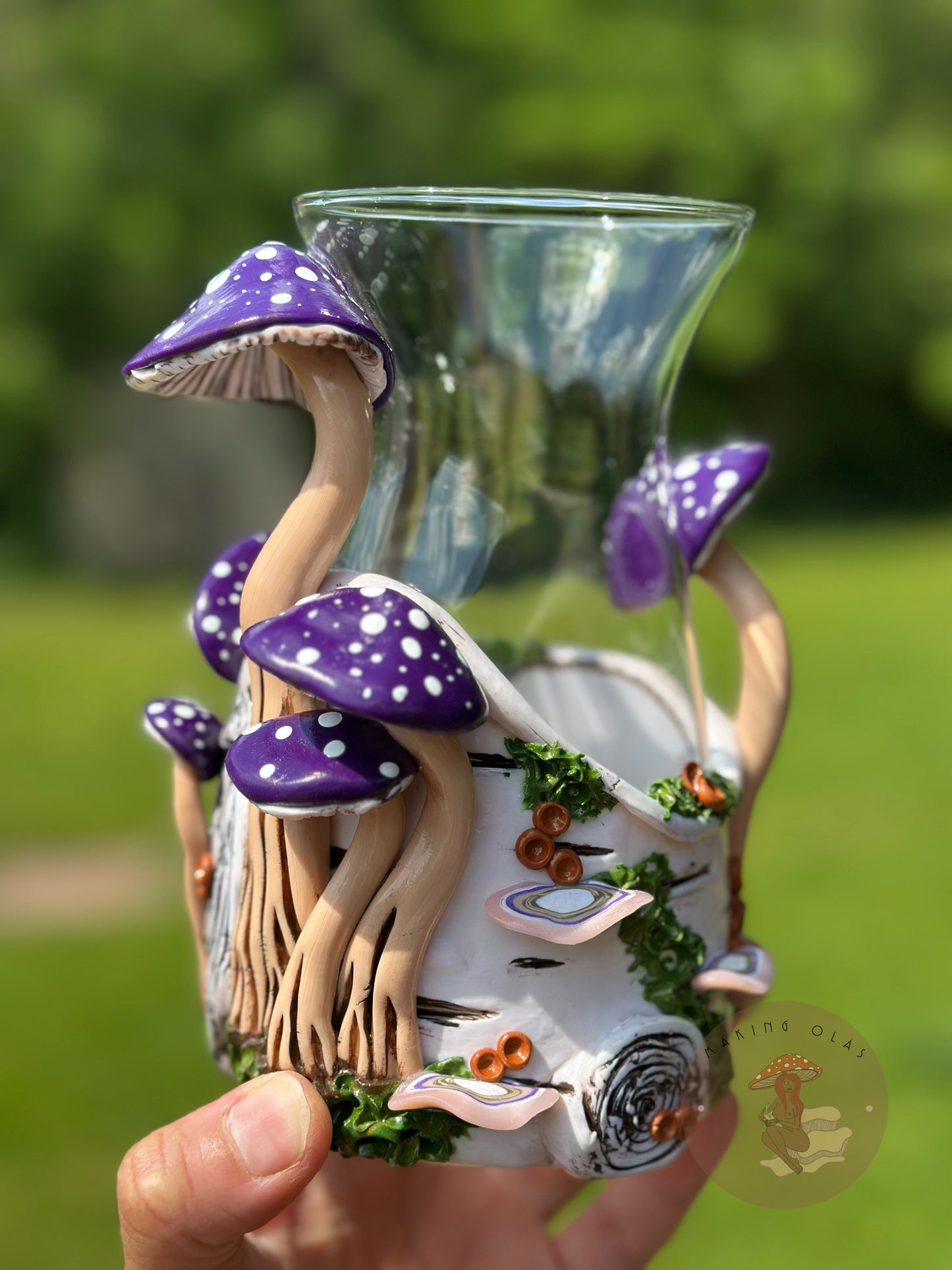 Vase | Purple Mushrooms on Birch Wood