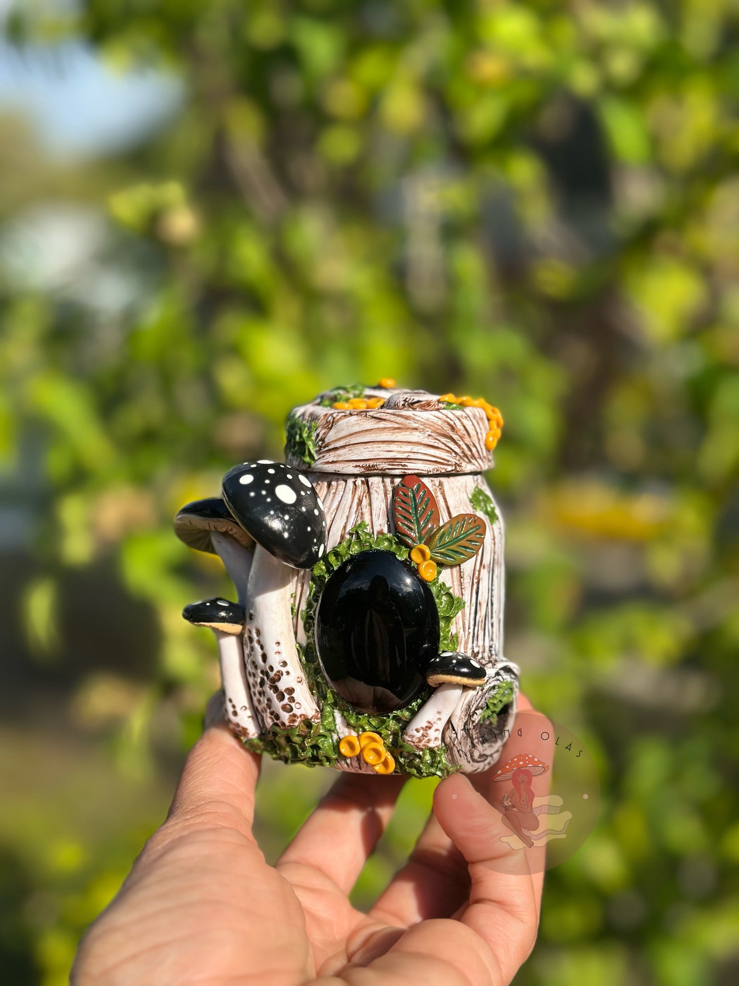 Jar | Black Obsidian with Black Mushrooms