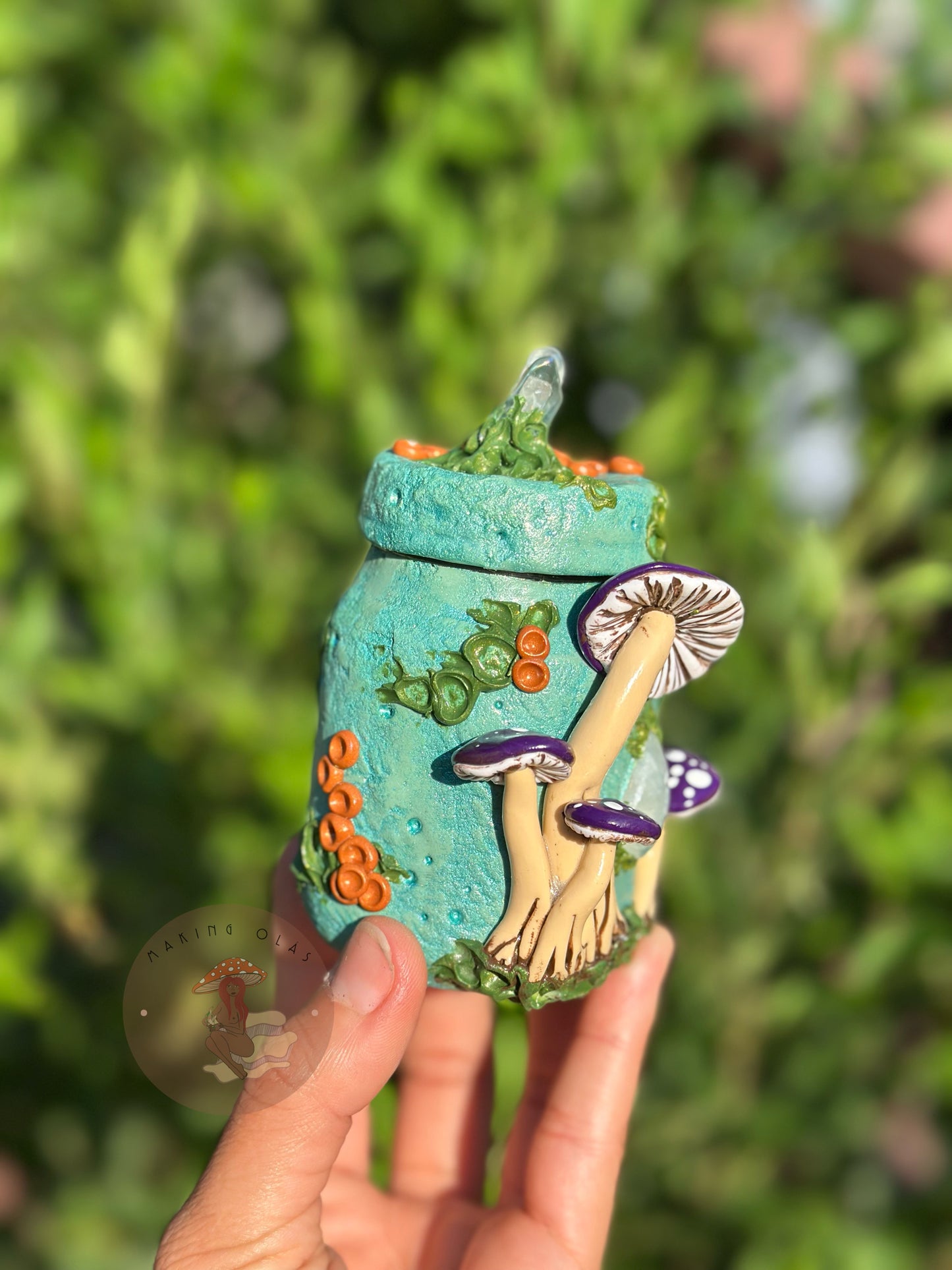 Jar | Moonstone with Purple Mushrooms + Quartz