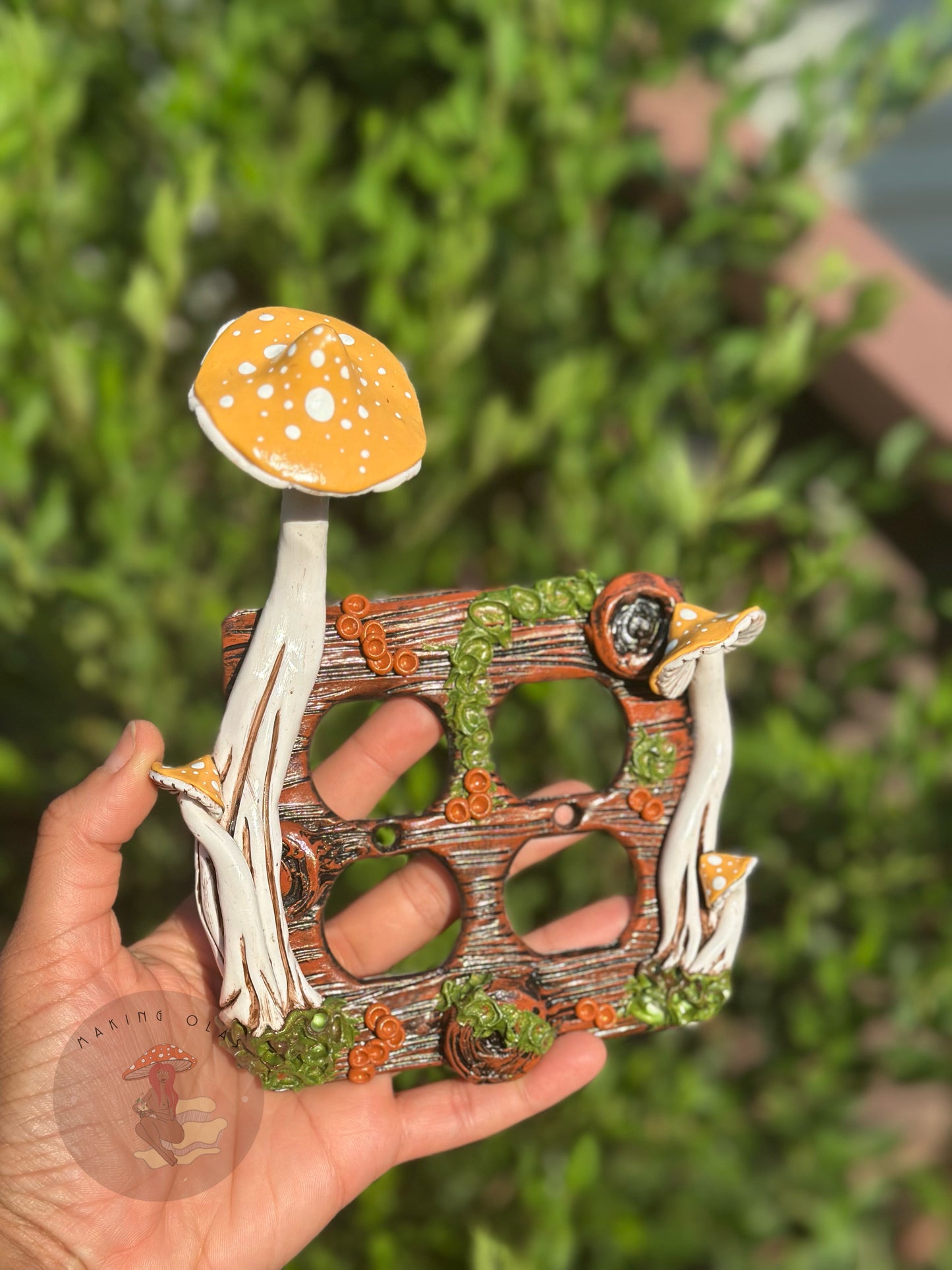 Double Outlet Cover | Peach Mushrooms on Oak Wood