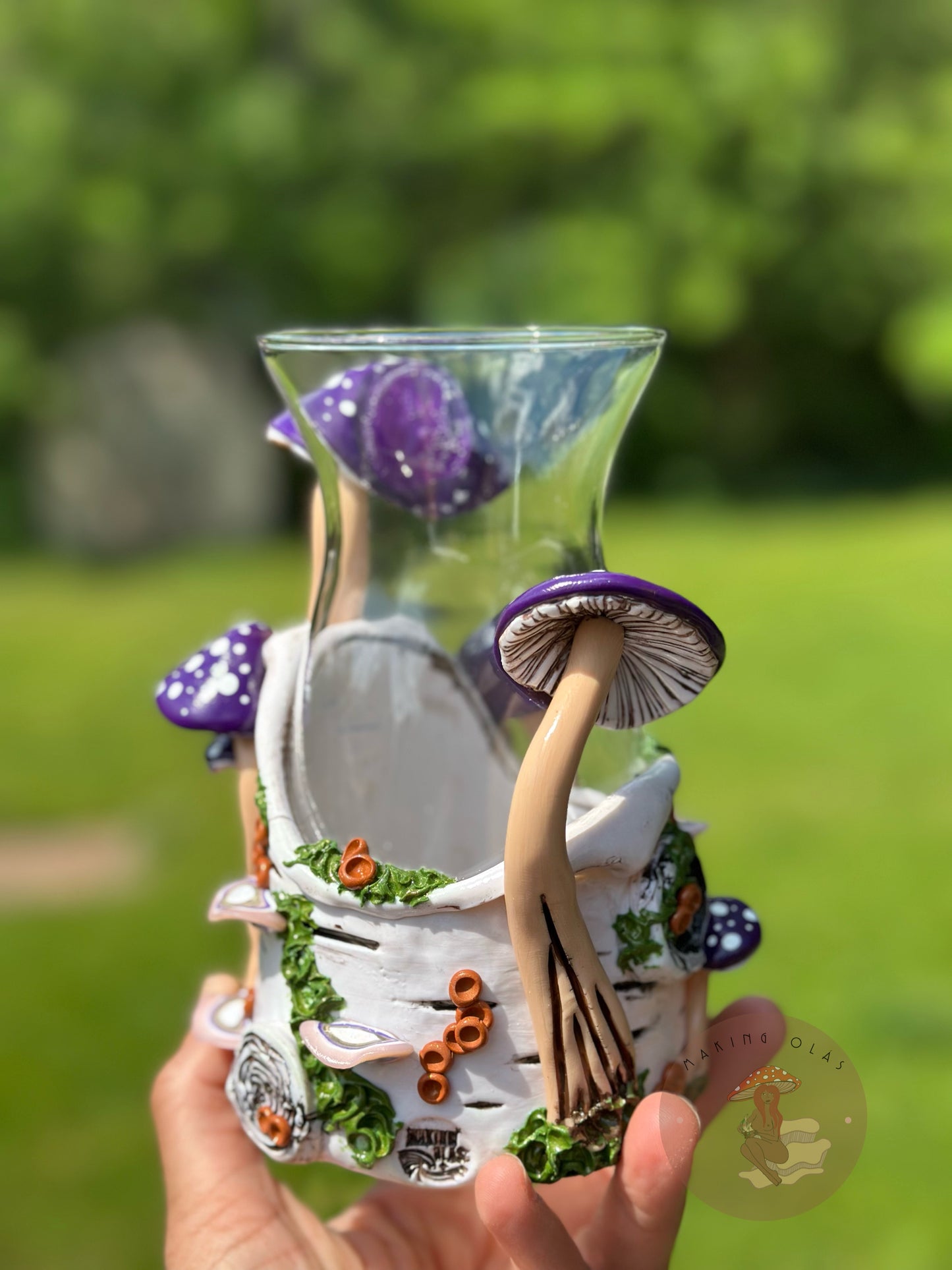 Vase | Purple Mushrooms on Birch Wood