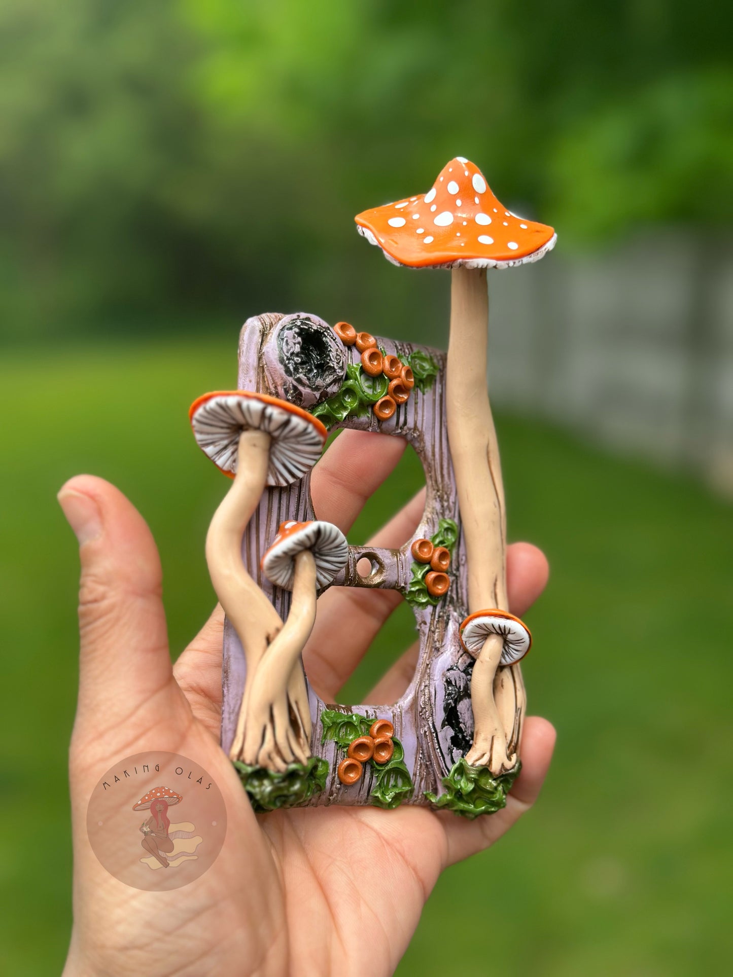 Outlet Cover | Orange Mushrooms on Lilac Wood