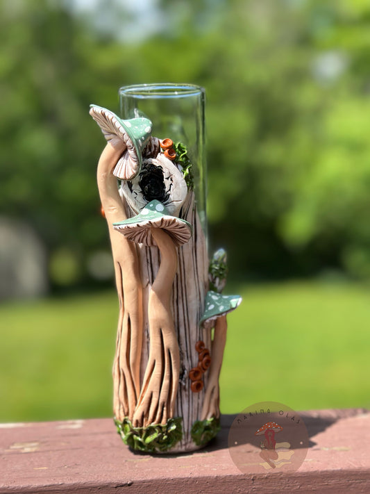 Vase | Sage Mushrooms on White Wood with Quartz