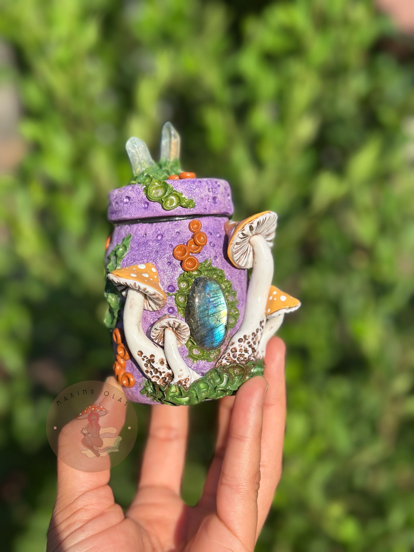 Jar | Labradorite with Peach Mushrooms + Quartz