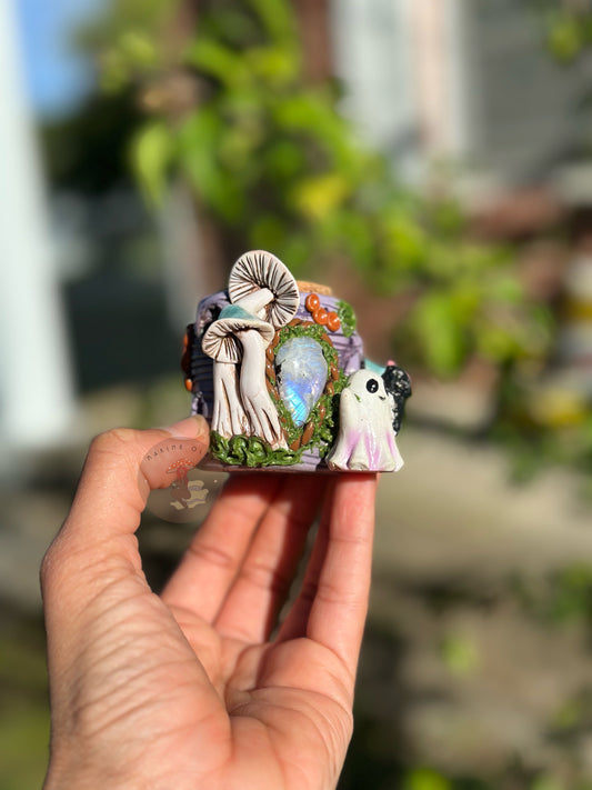 Jar | Moonstone + Ghost with Jade Mushrooms