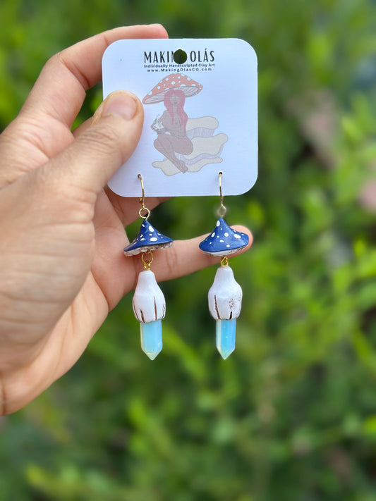 Earrings | Blue Mushies with Opalites