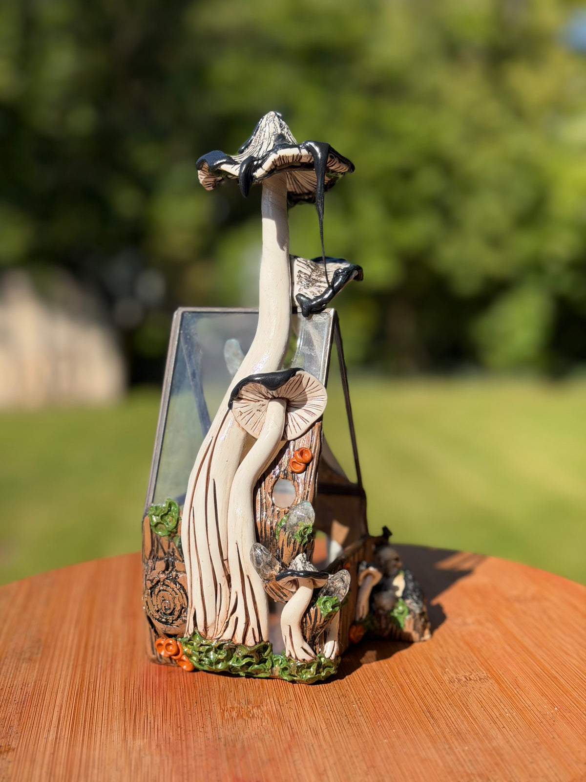 Terrarium | Ink Cap Mushrooms with Skulls + Quartz
