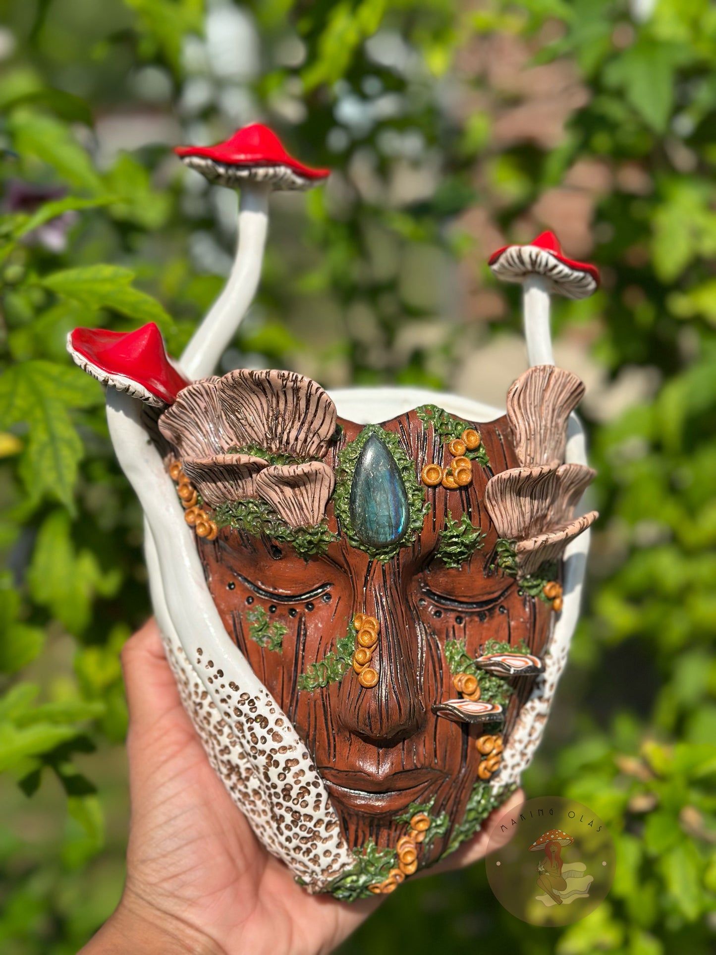 Hanging Wall Planter | PREORDER Forest Mushroom Goddess with Labradorite