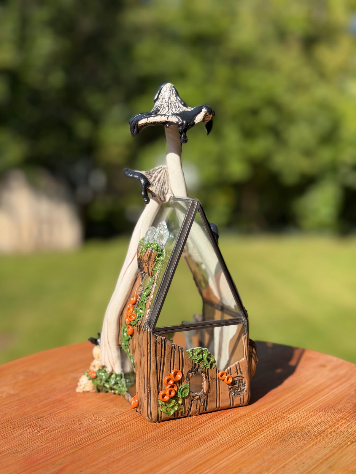 Terrarium | Ink Cap Mushrooms with Skulls + Quartz