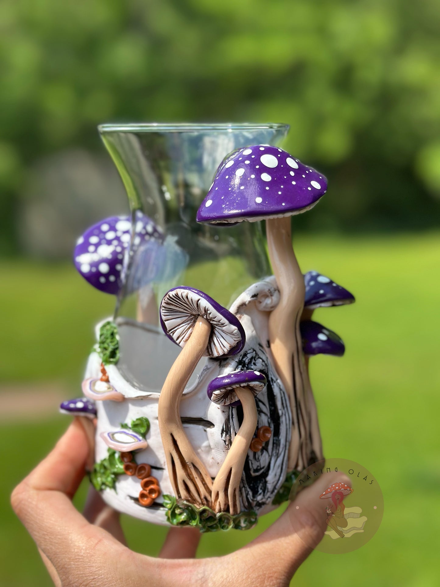 Vase | Purple Mushrooms on Birch Wood