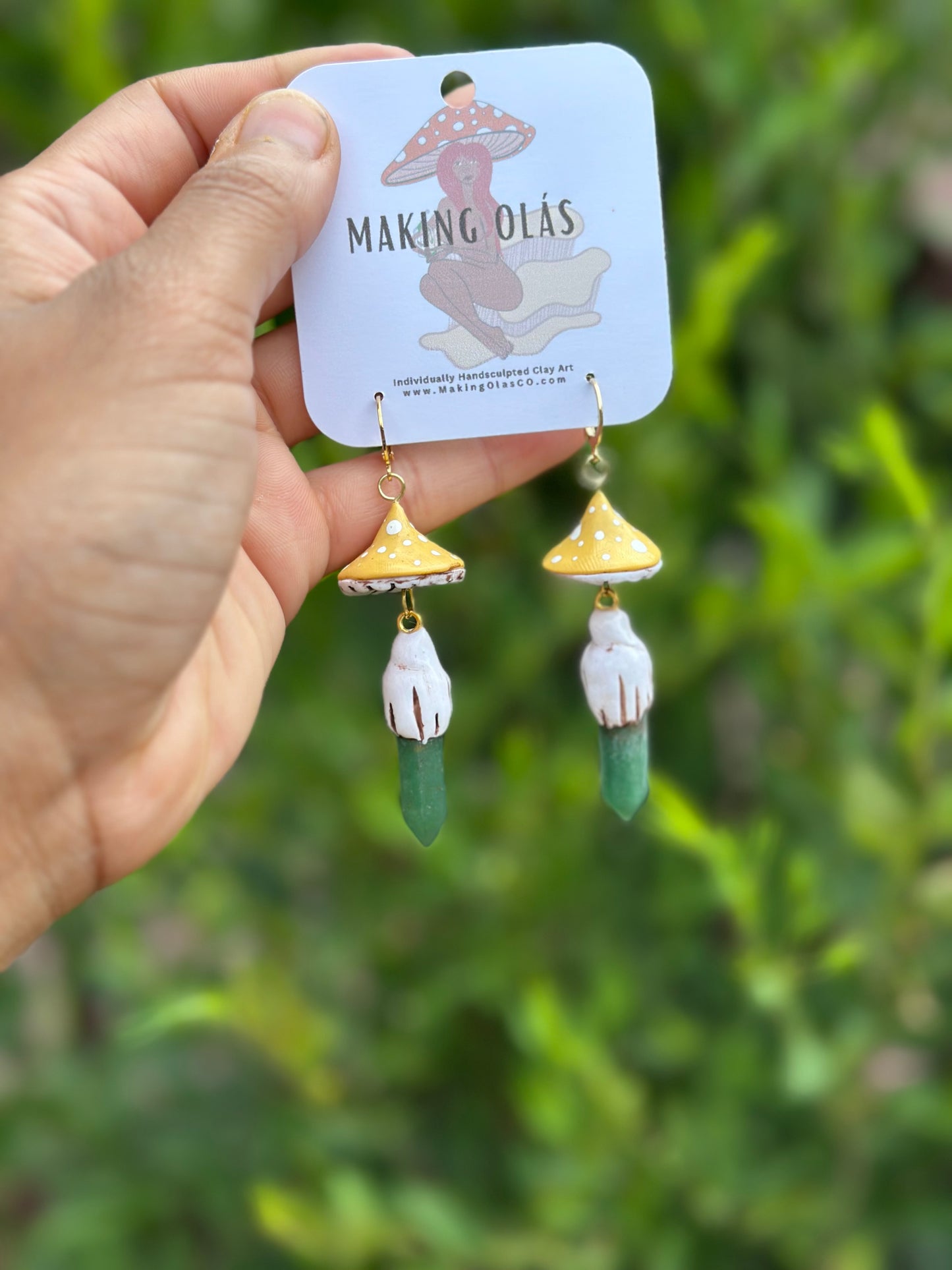 Earrings | Yellow Mushies with Green Aventurine