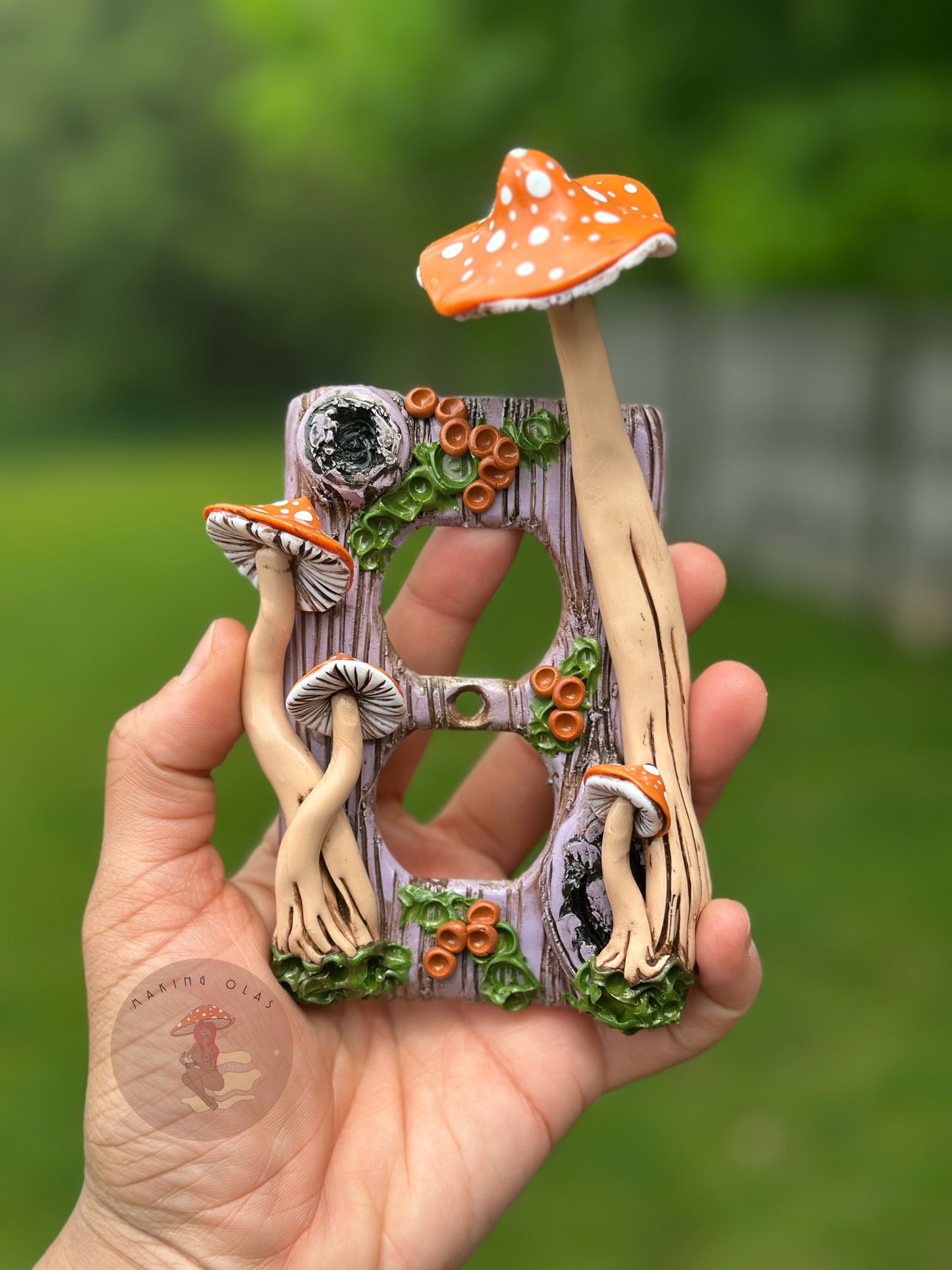 Outlet Cover | Orange Mushrooms on Lilac Wood