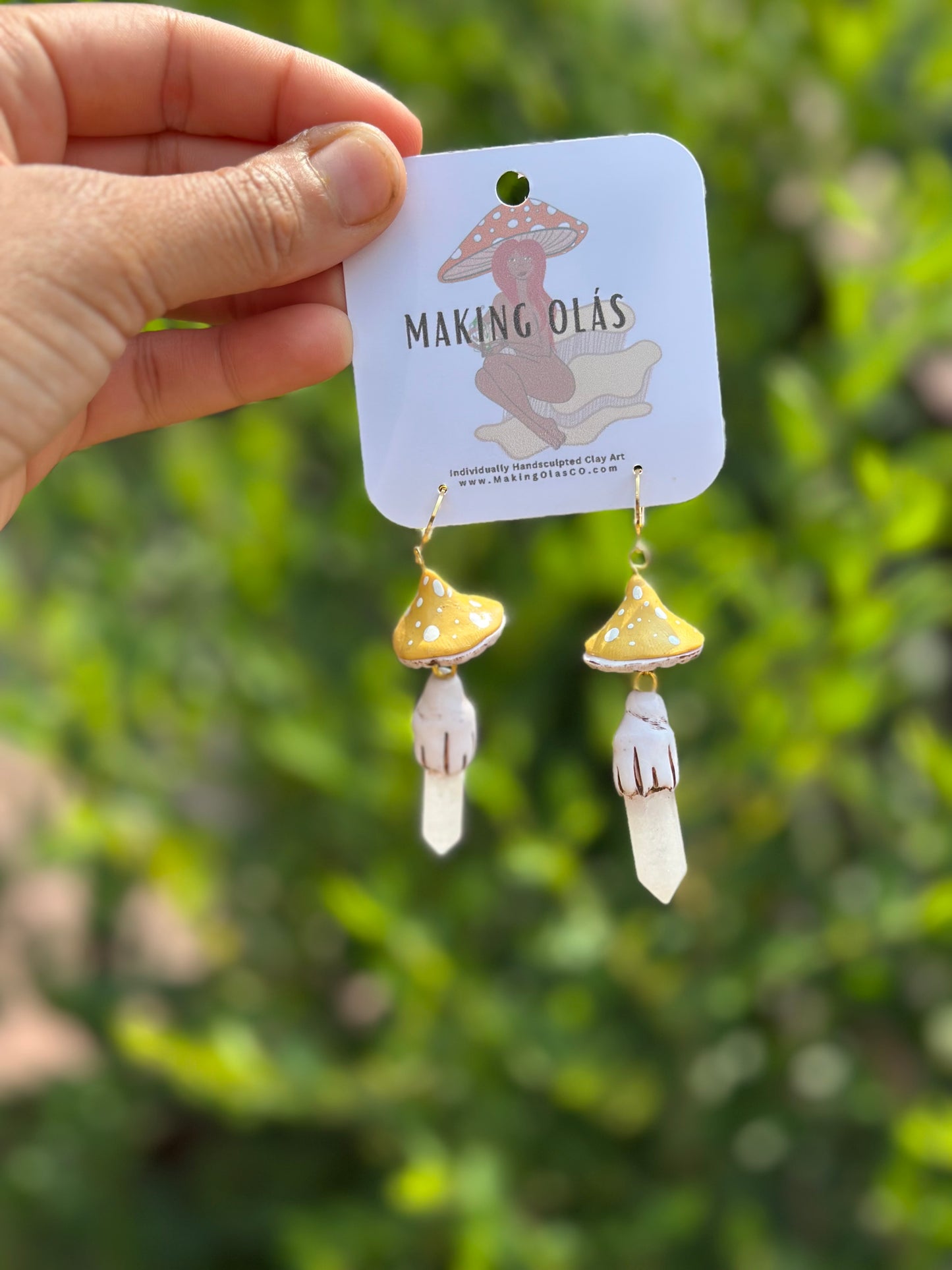 Earrings | Yellow Mushies with Rose Quartz