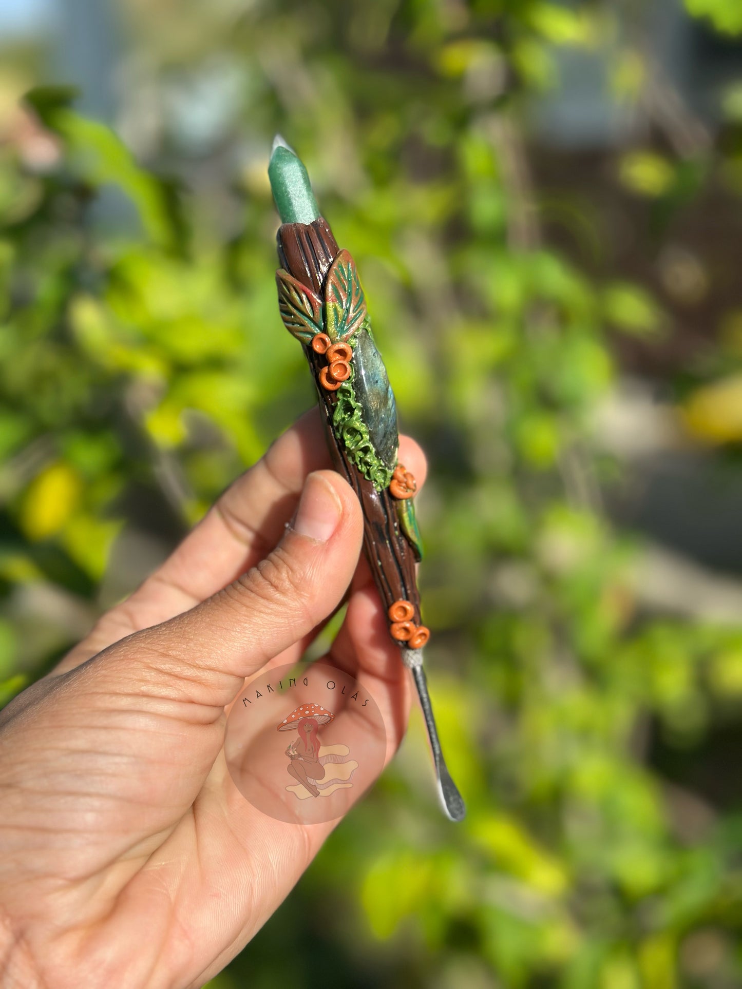 Wax Spoon | Green Aventurine point with Labradorite Cab