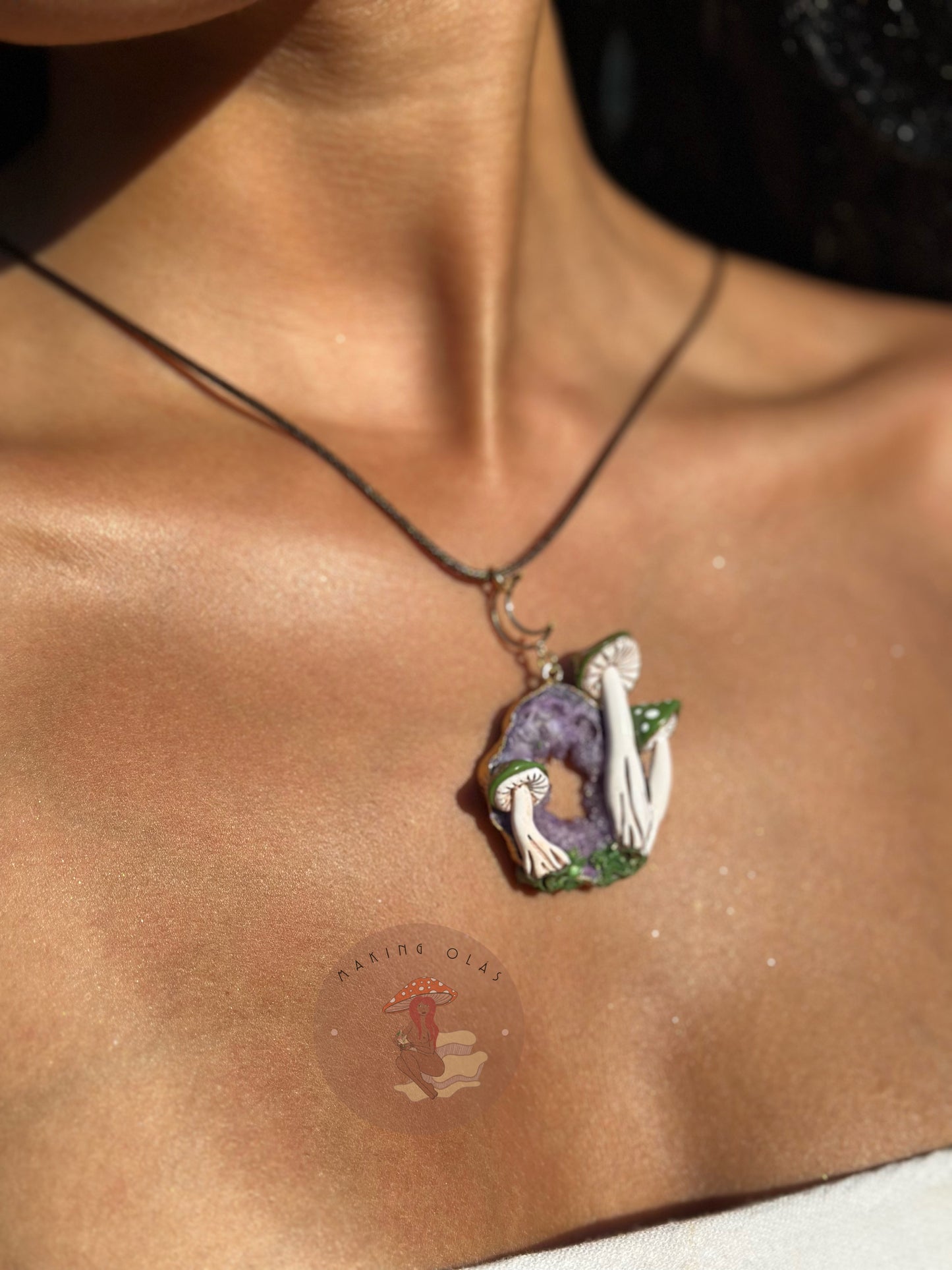 Necklace | Purple Quartz Cluster with Green Mushrooms