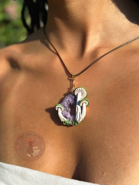 Necklace | Purple Quartz Cluster with Green Mushrooms
