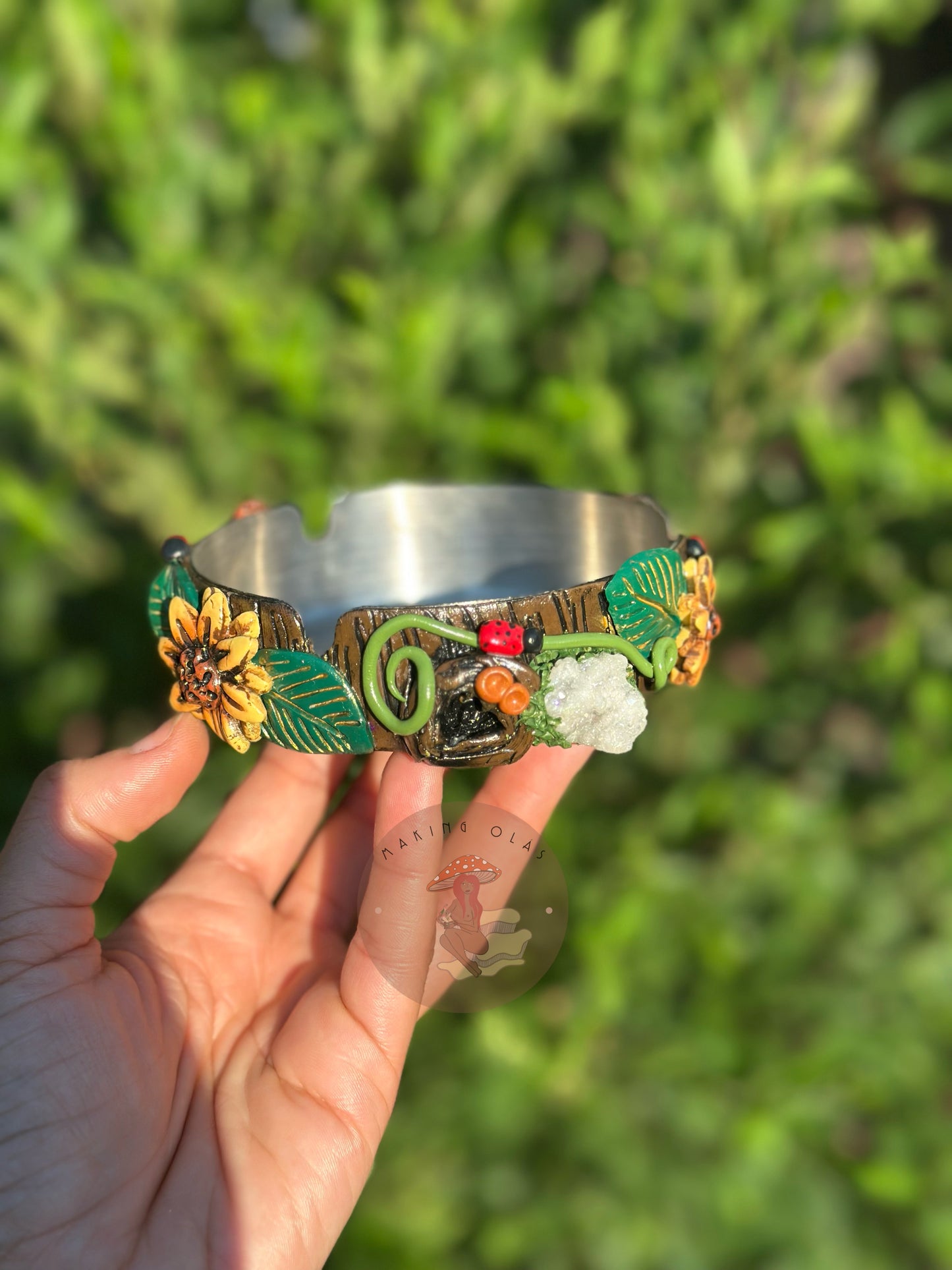 Jar+ Ashtray Set | Opalites and Ladybugs with Quartz Clusters + Sunflowers