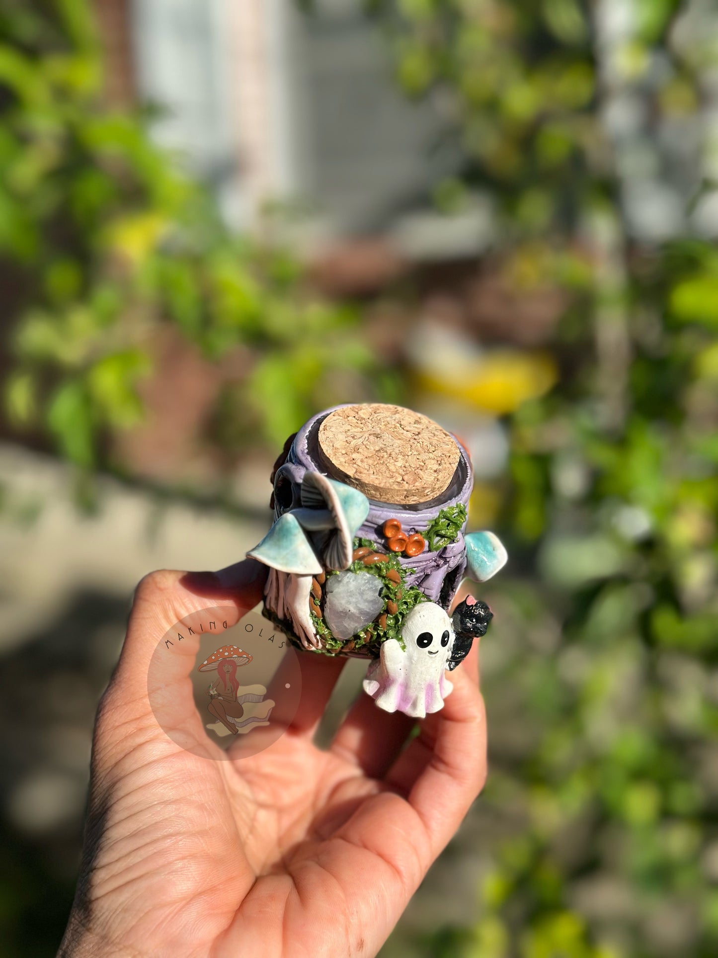 Jar | Moonstone + Ghost with Jade Mushrooms