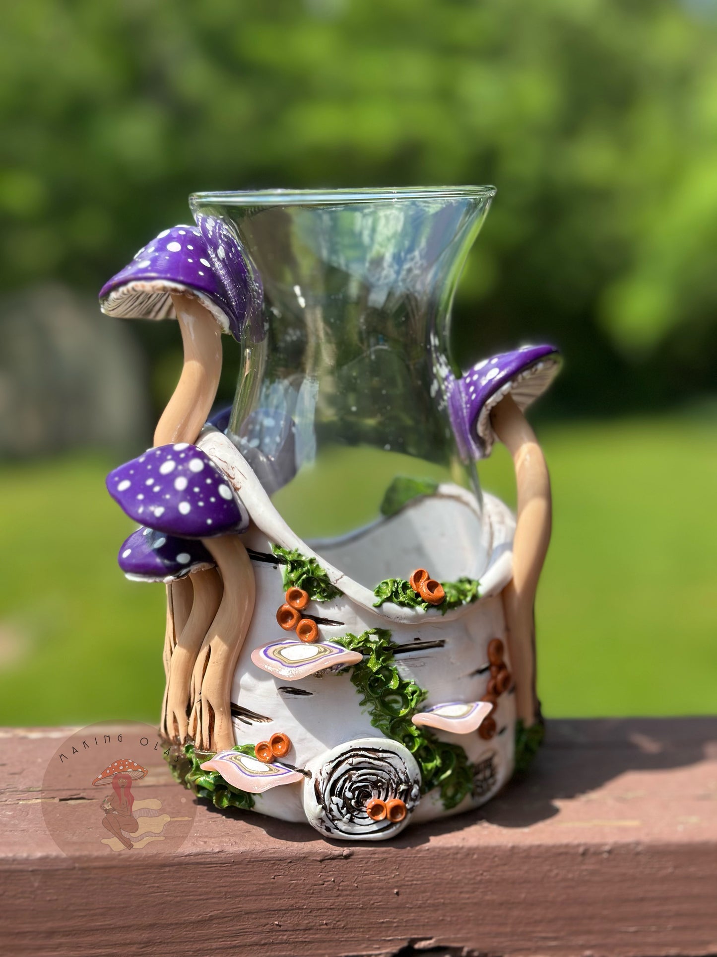 Vase | Purple Mushrooms on Birch Wood