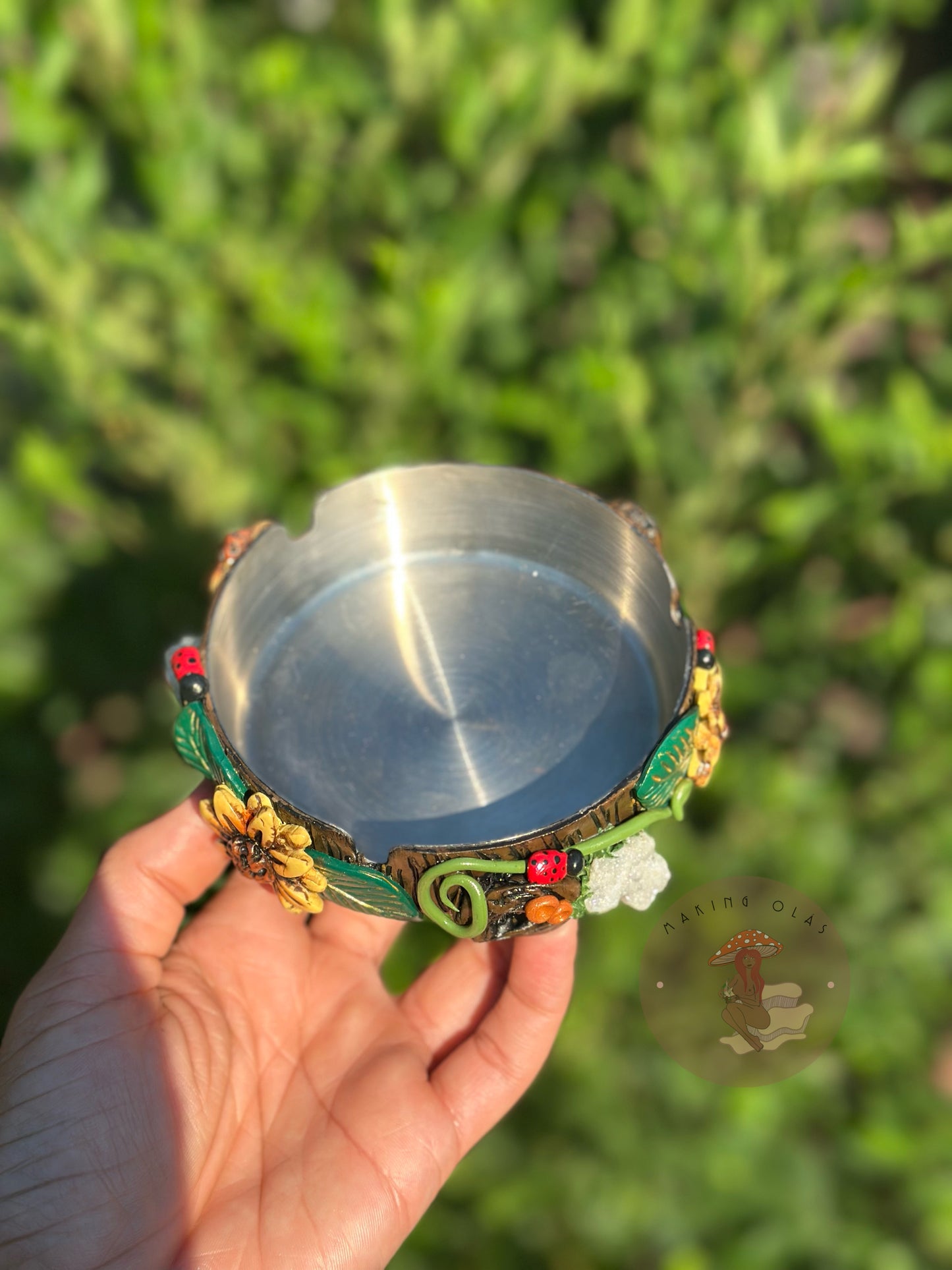 Jar+ Ashtray Set | Opalites and Ladybugs with Quartz Clusters + Sunflowers