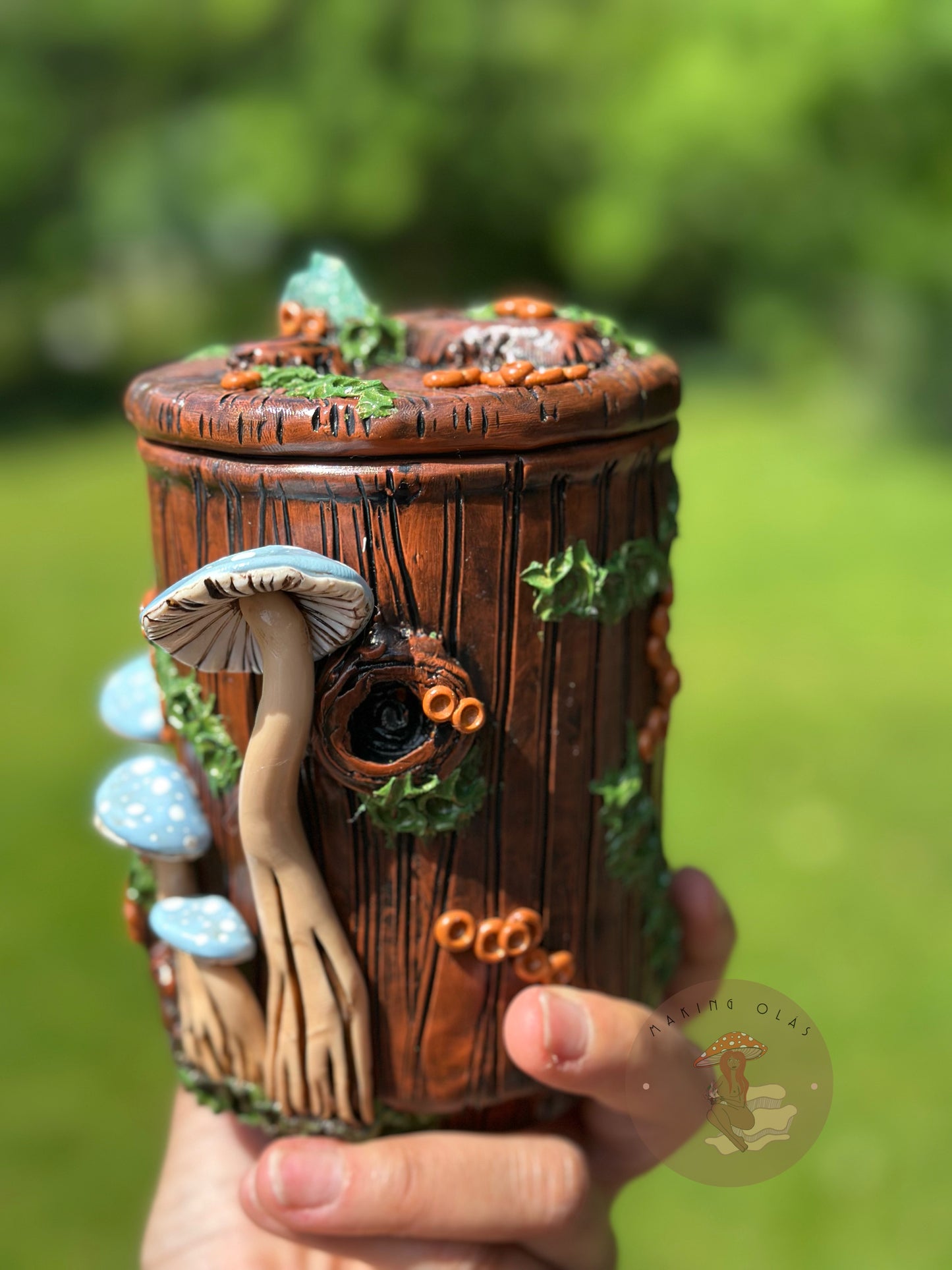 Jar | Sky Blue Mushrooms with Green Quartz