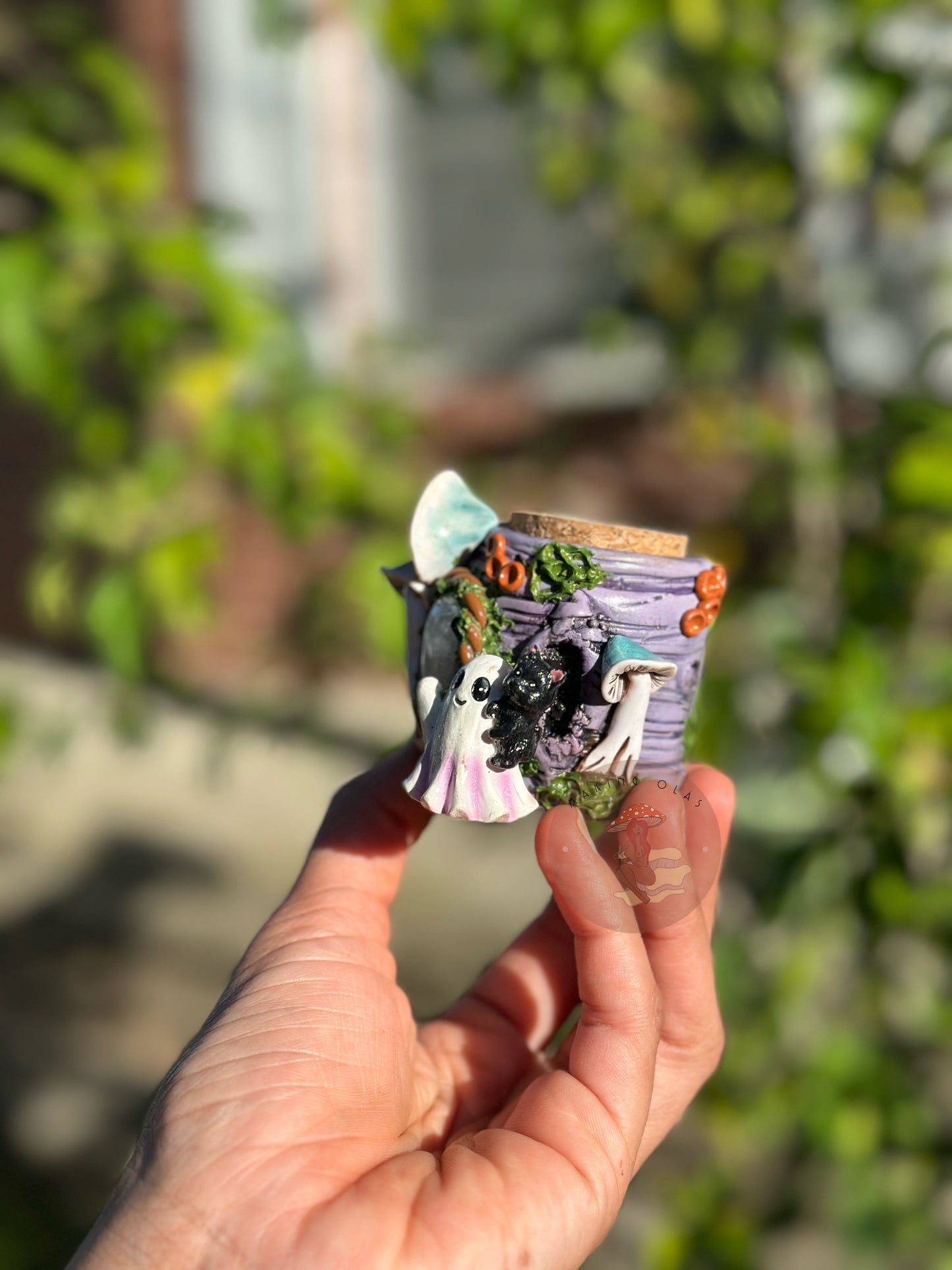 Jar | Moonstone + Ghost with Jade Mushrooms
