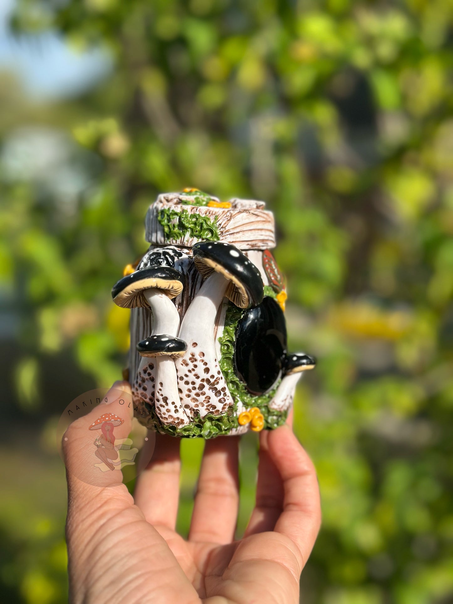 Jar | Black Obsidian with Black Mushrooms