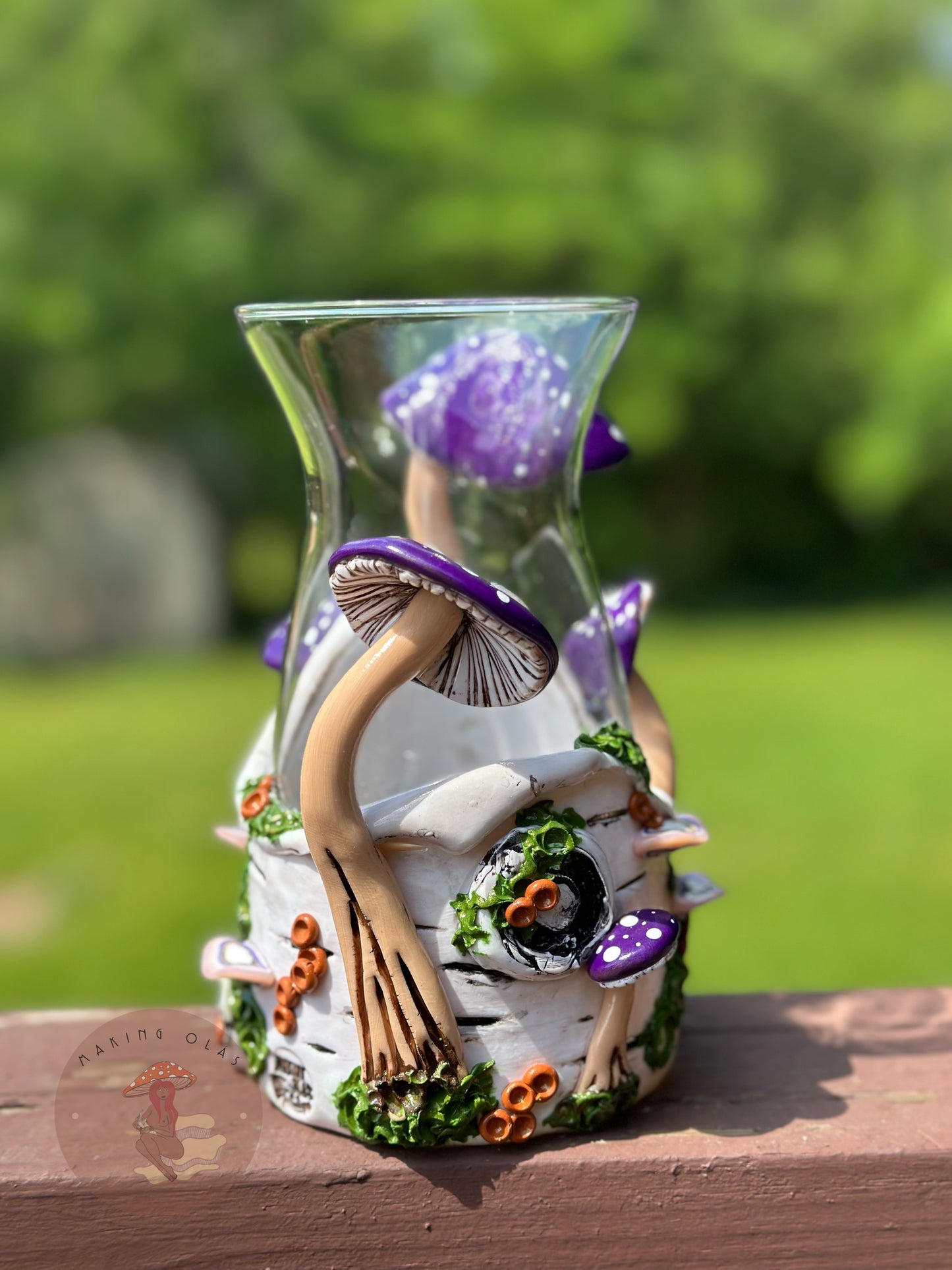 Vase | Purple Mushrooms on Birch Wood