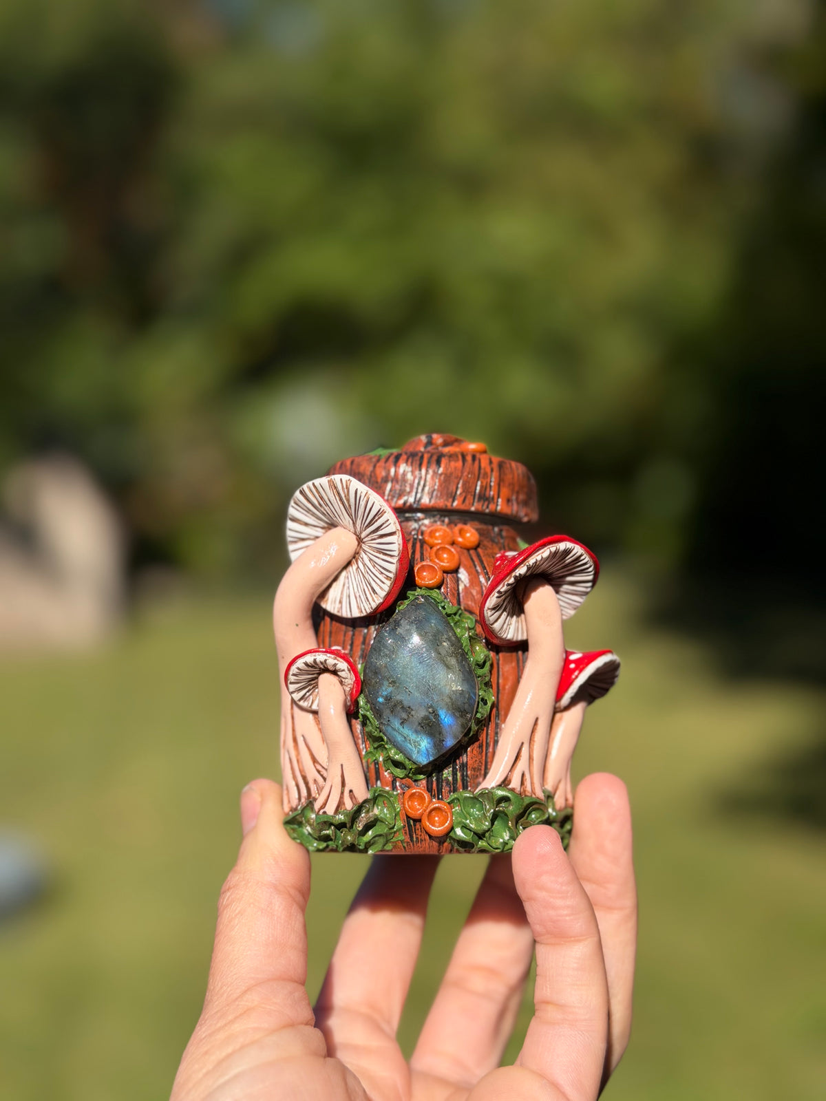 Jar | Labradorite with Red Mushrooms