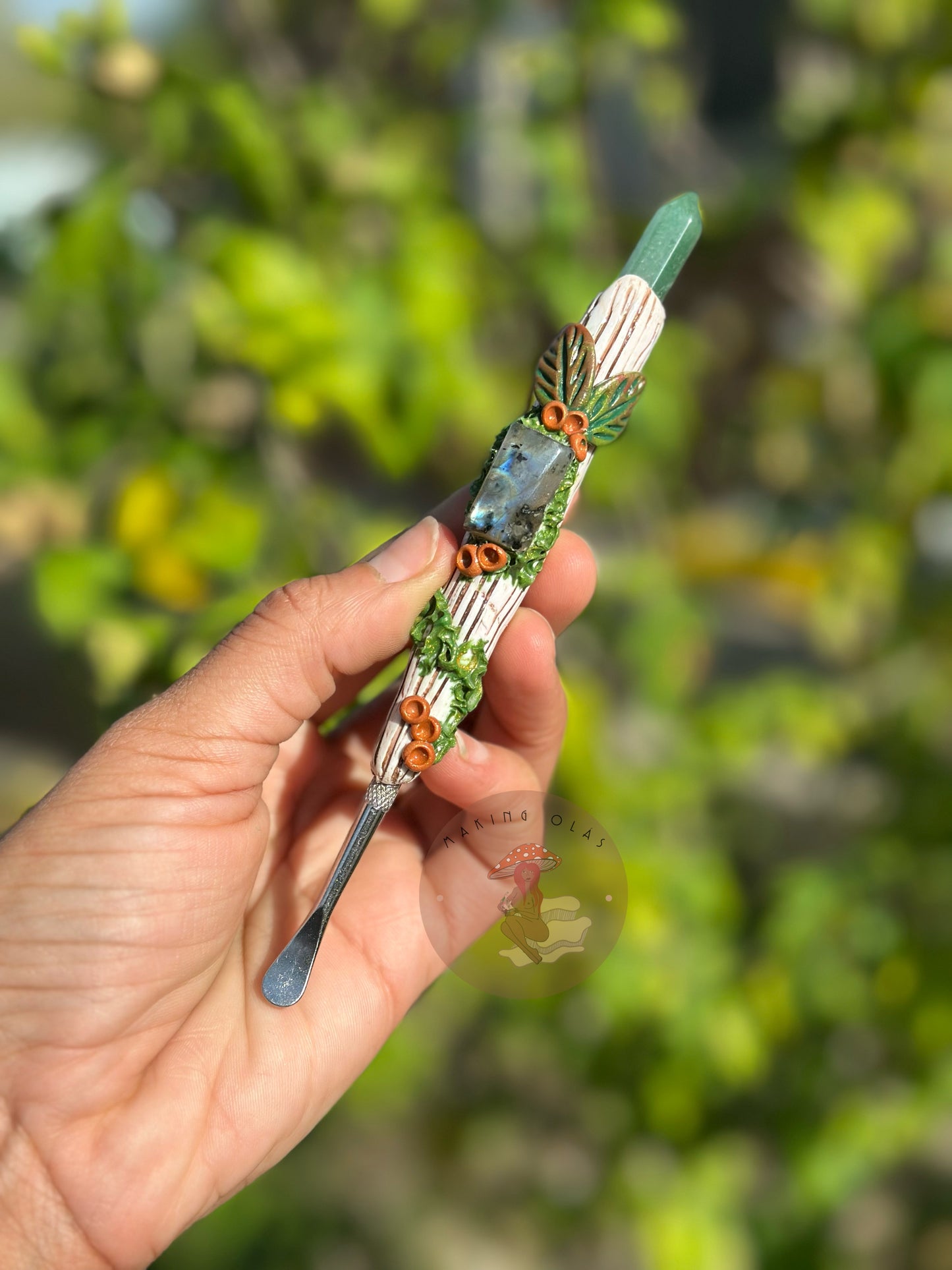 Wax Spoon | Green Aventurine point with Square Labradorite Cab