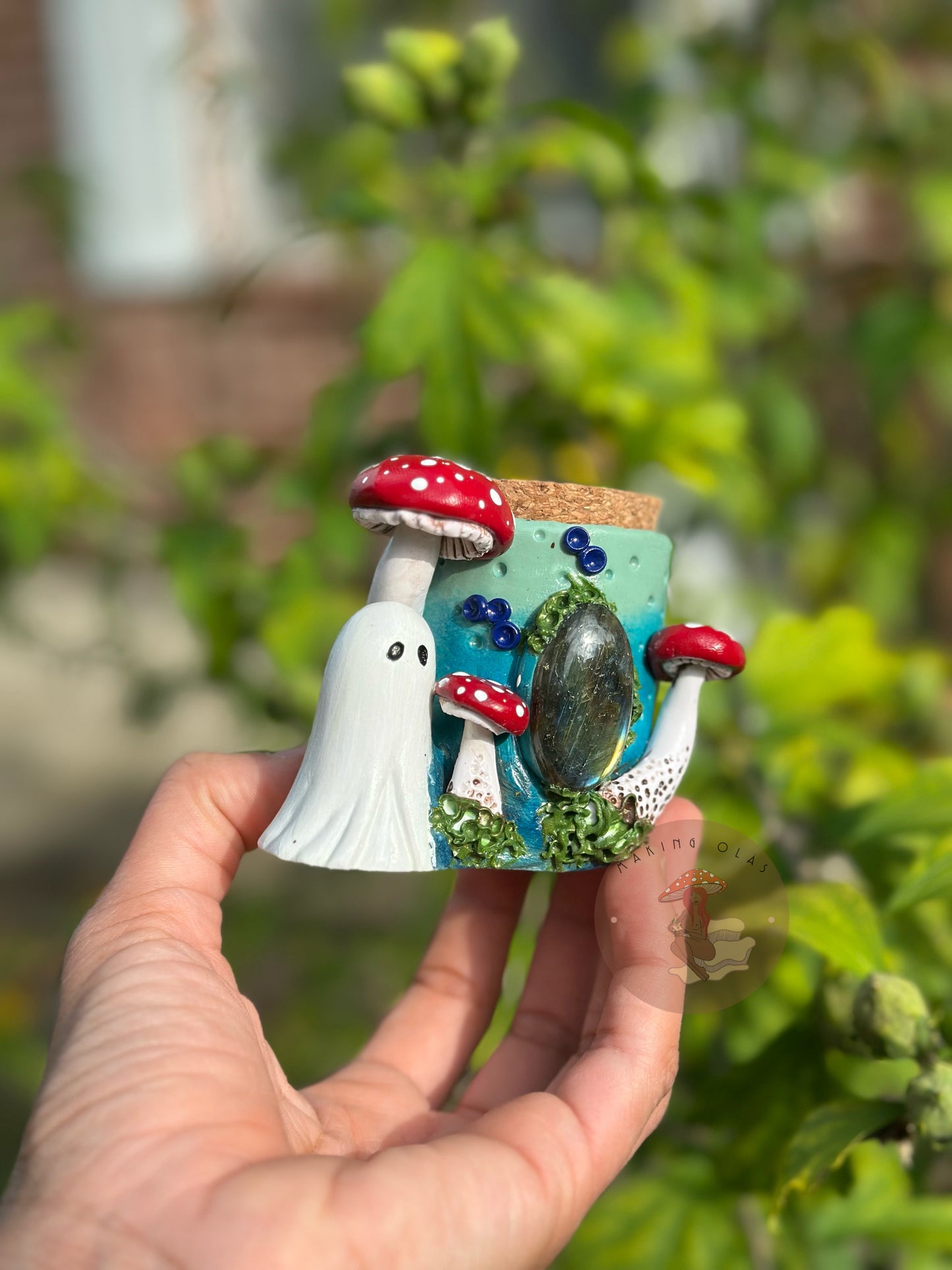 Jar | Labradorite + Ghost with Red Mushrooms