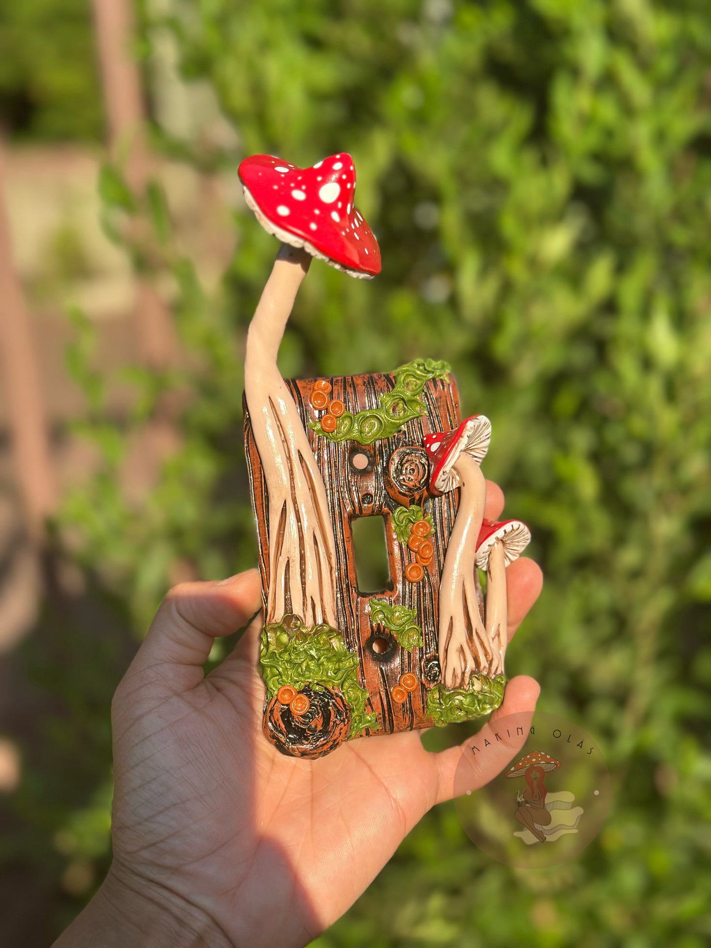 Light Switch Cover | Red Mushrooms on Oak Wood