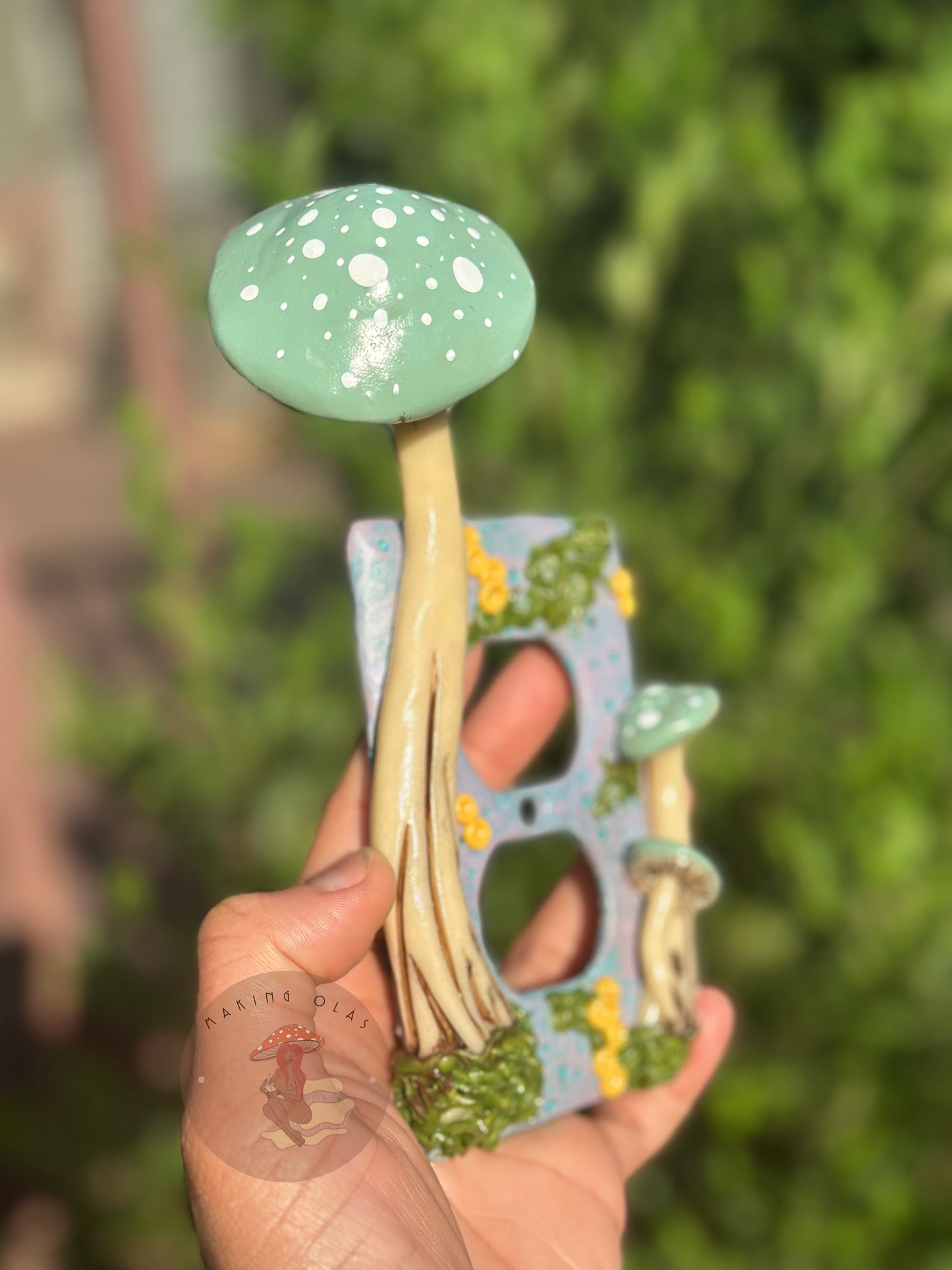 Single +Double Outlet Cover Set | Glow in the dark Teal Mushrooms on Sky Blue